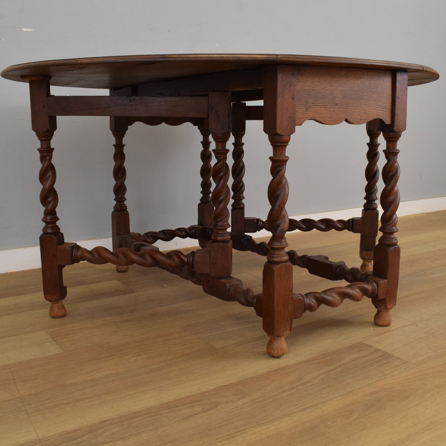 Oak Barley-Twist Drop Leaf Table and Four Chairs