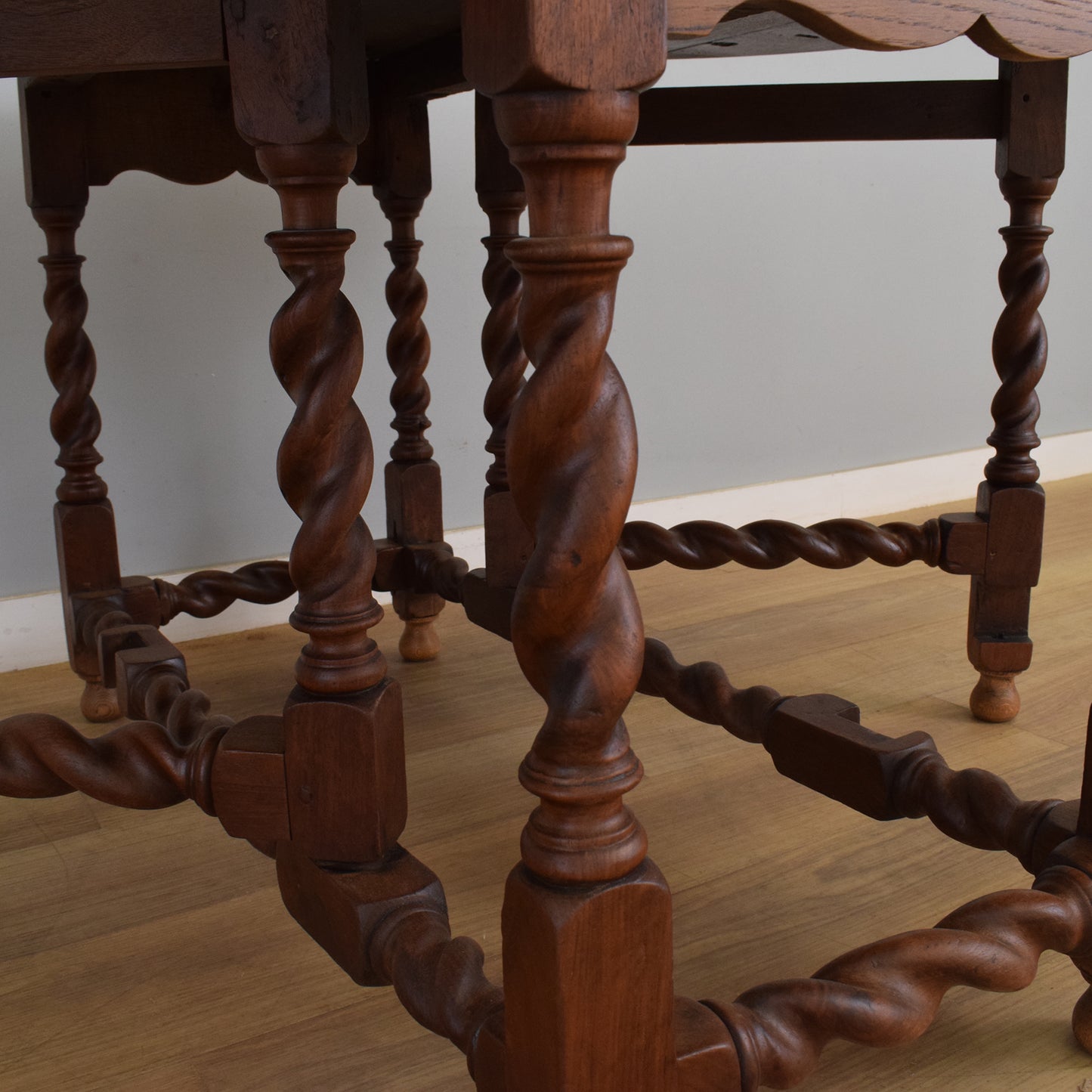 Oak Barley-Twist Drop Leaf Table and Four Chairs