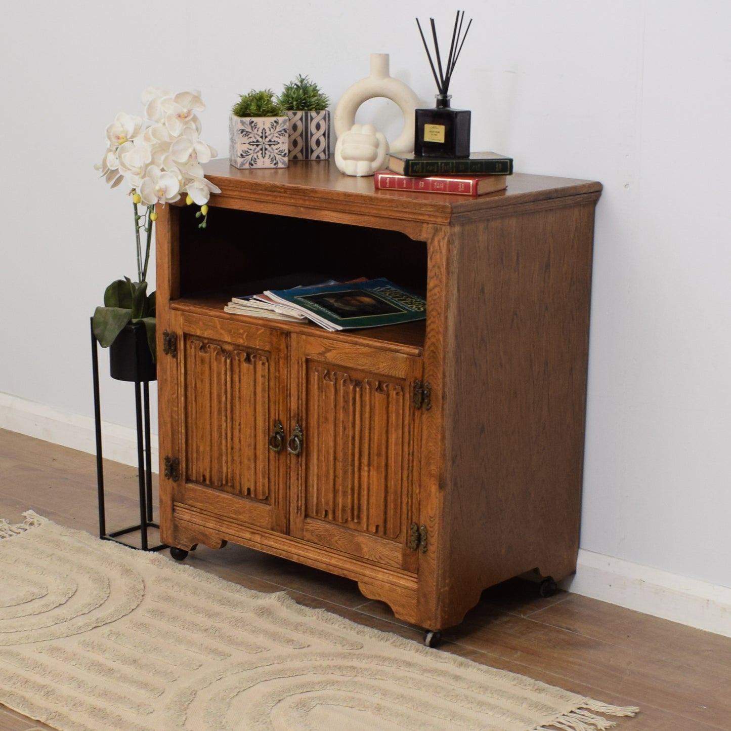 Oak Linenfold Multimedia Cabinet