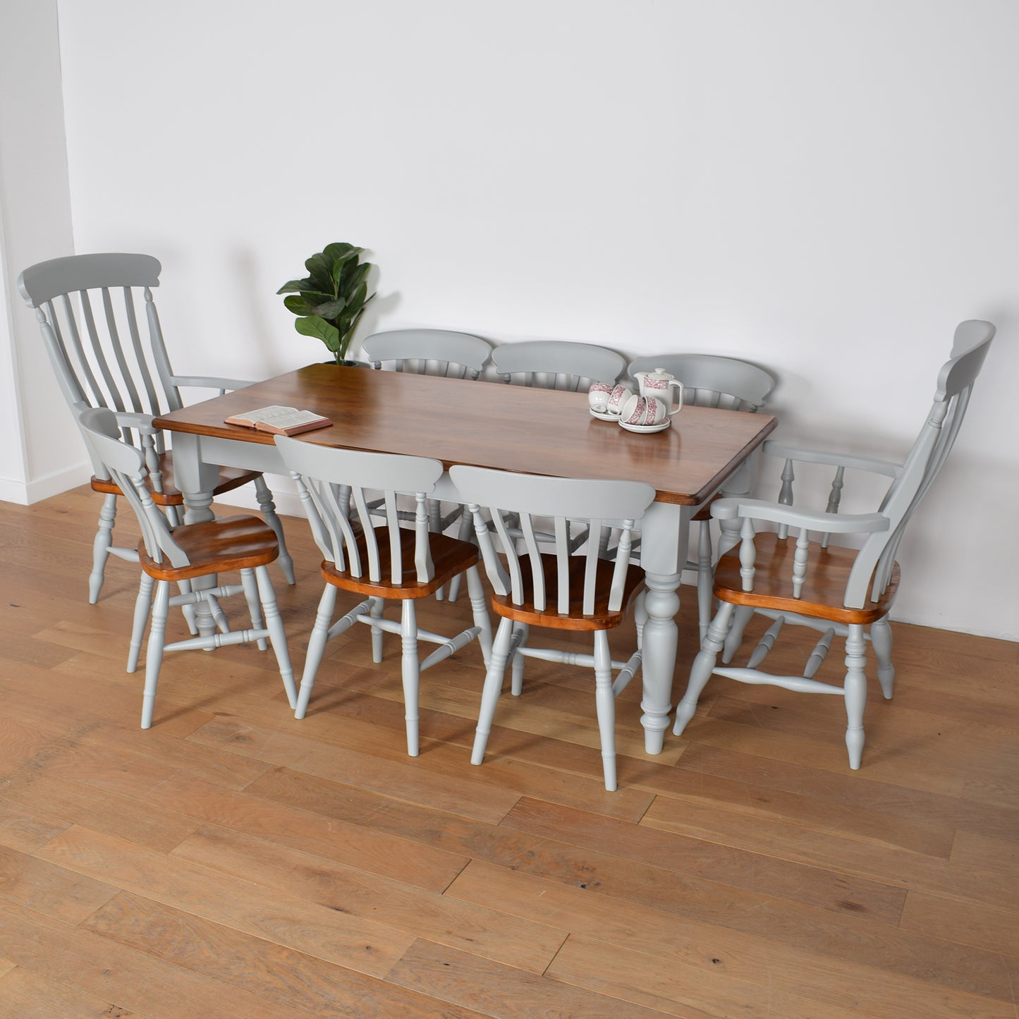 Painted Dining Table with Eight Chairs