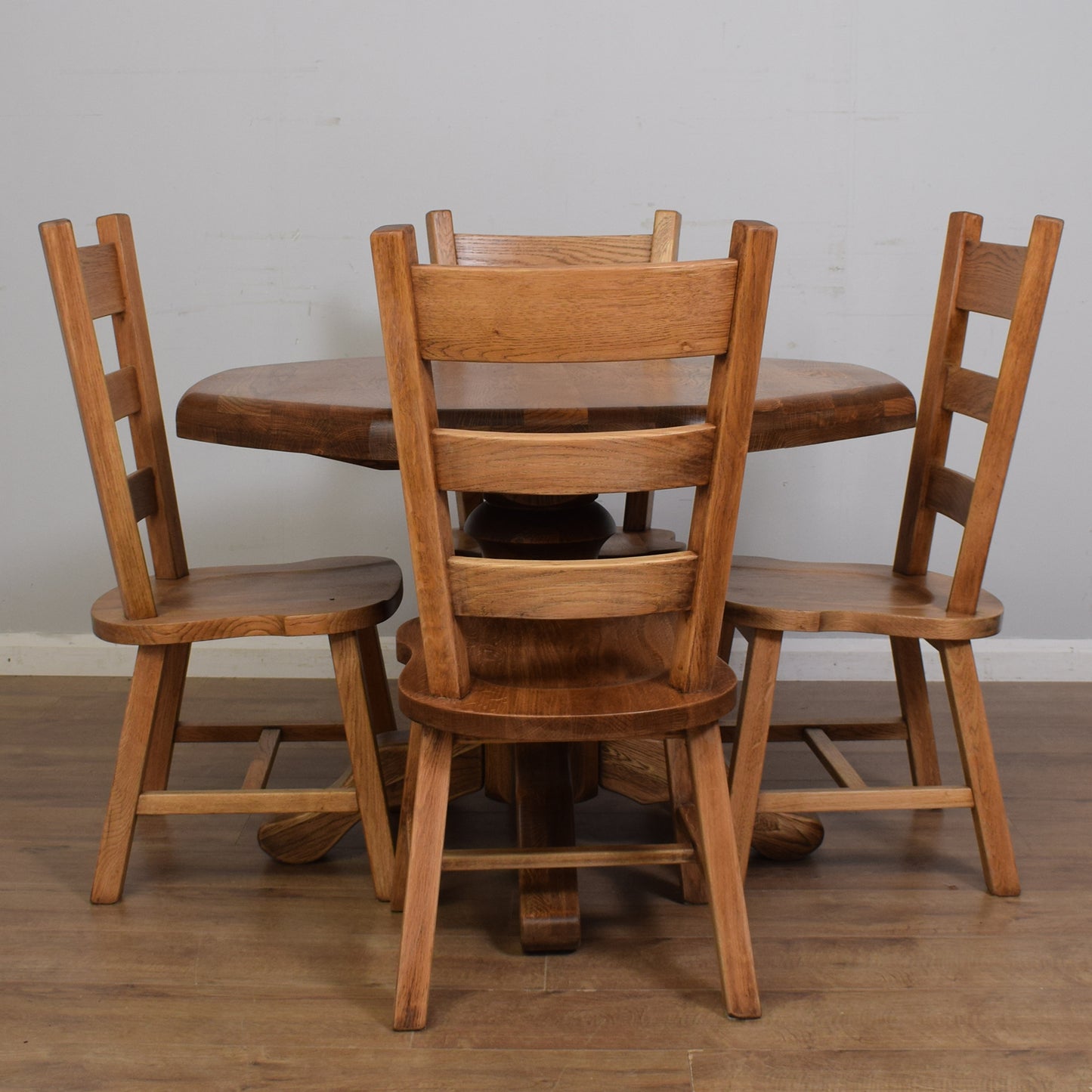 Solid Oak Pedestal Table And Four Chairs