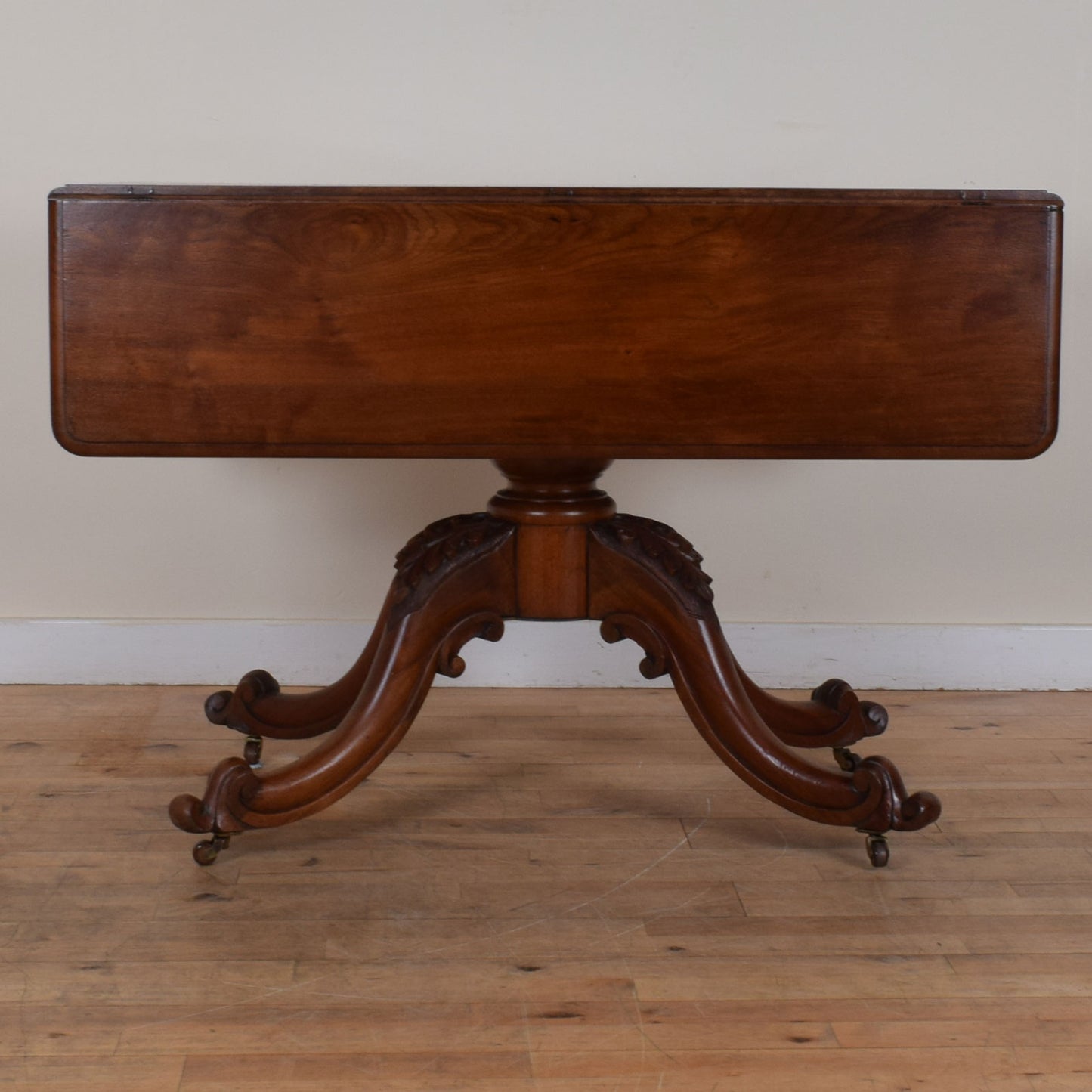 Carved Mahogany Regency Style Drop-Leaf Table and Two