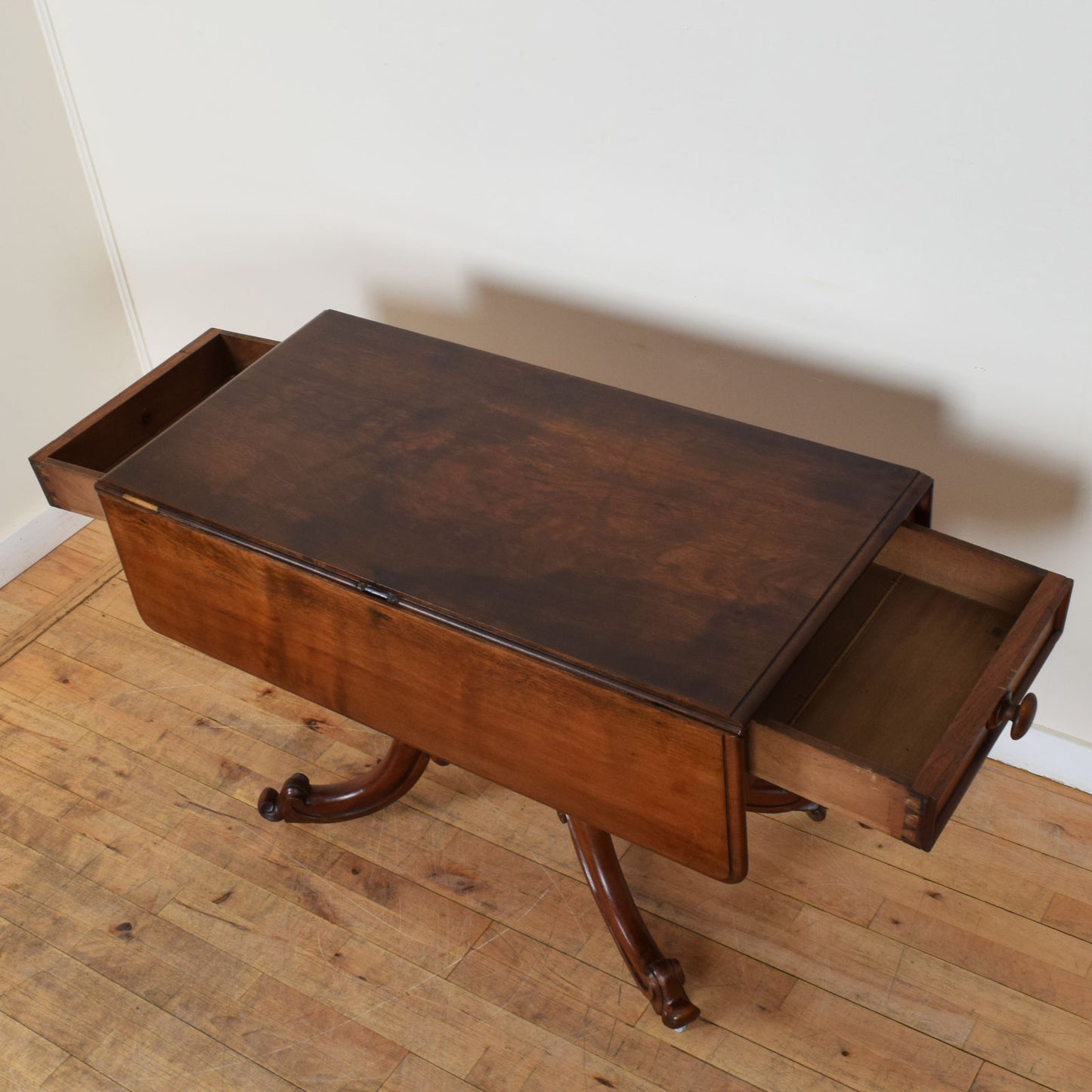 Carved Mahogany Regency Style Drop-Leaf Table and Two