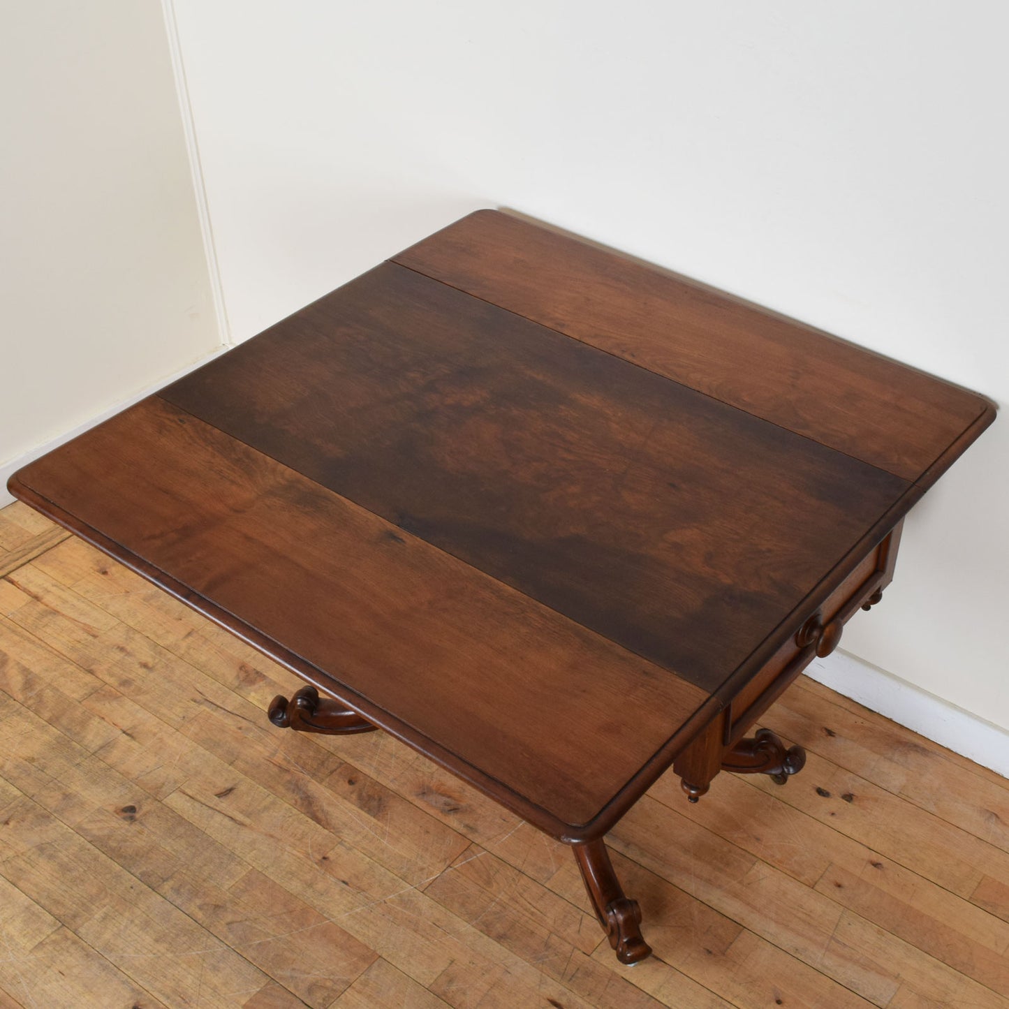 Carved Mahogany Regency Style Drop-Leaf Table and Two