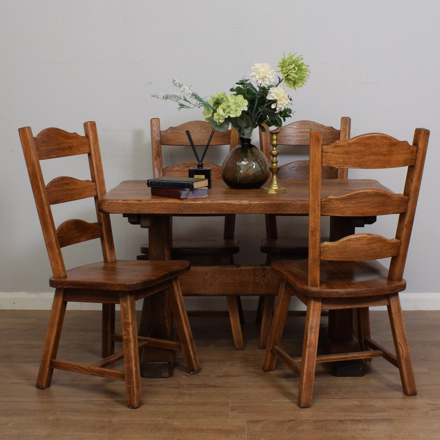 Solid Oak Table And Four Chairs