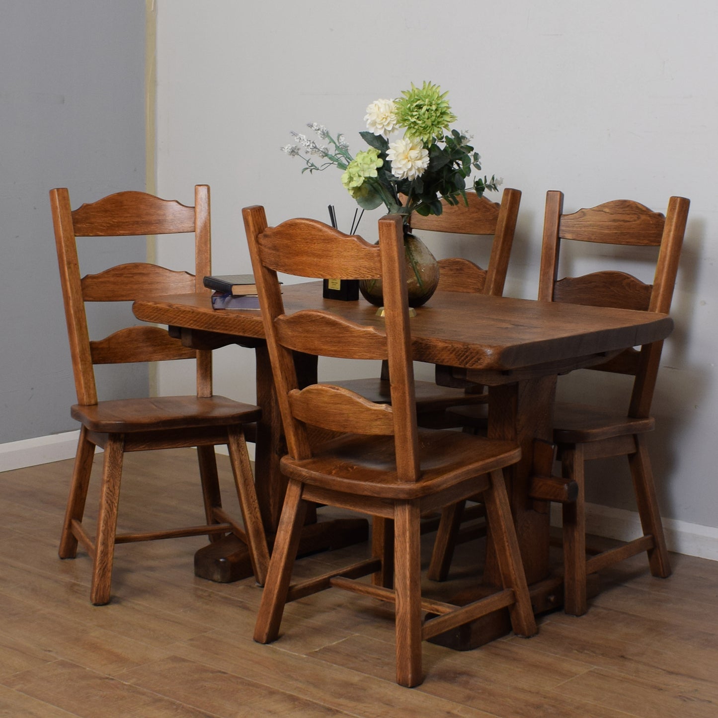 Solid Oak Table And Four Chairs