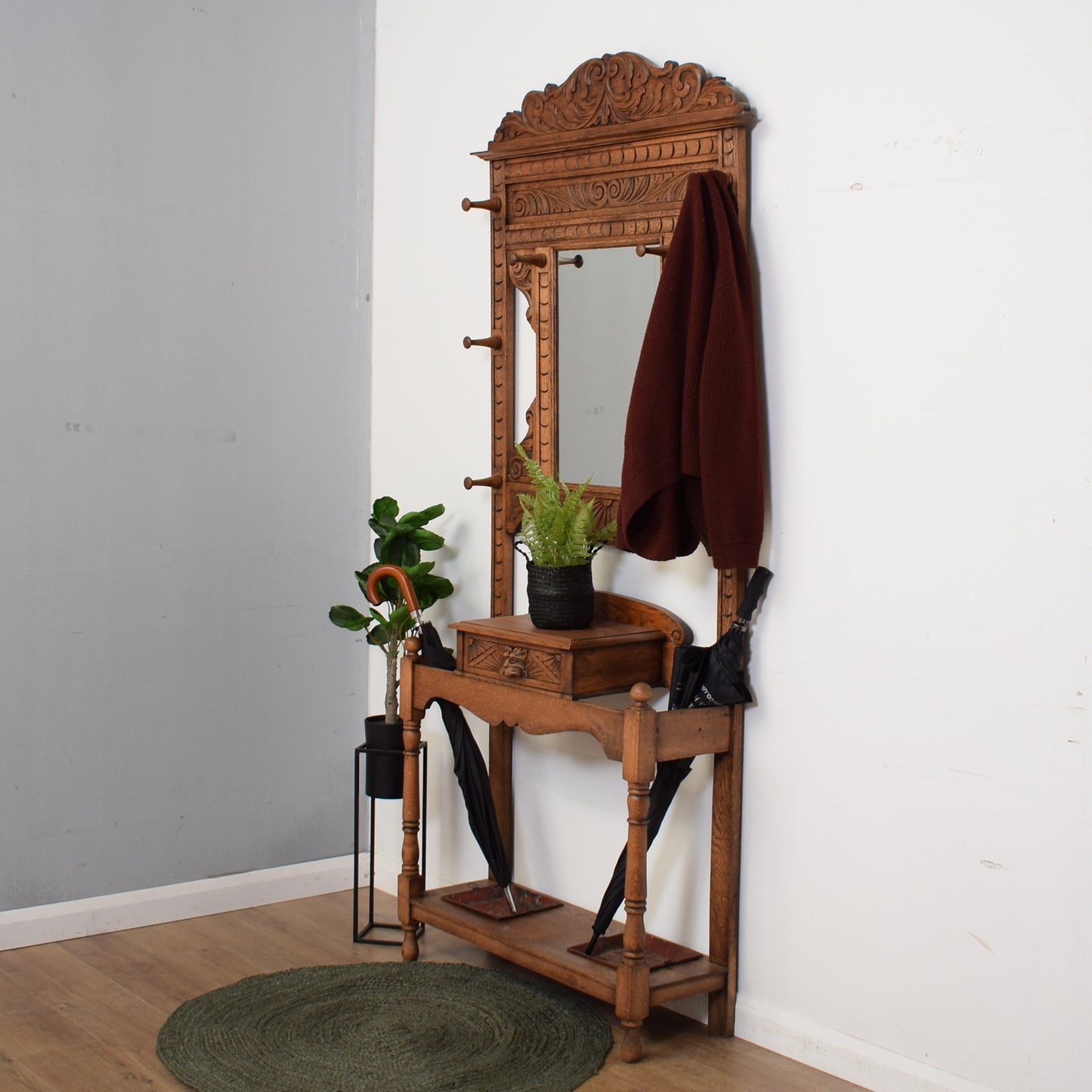 Restored Carved Oak Hall Stand