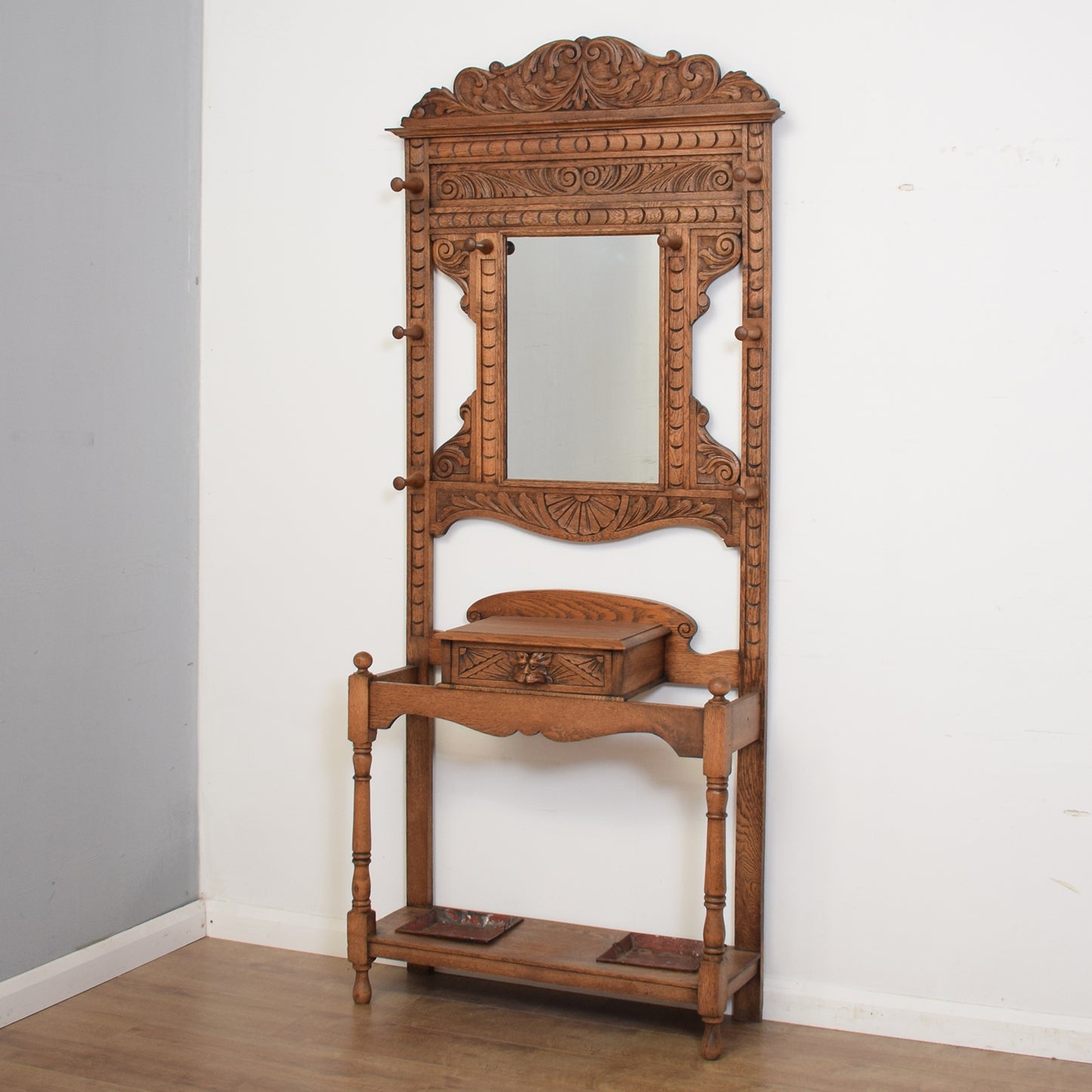 Restored Carved Oak Hall Stand