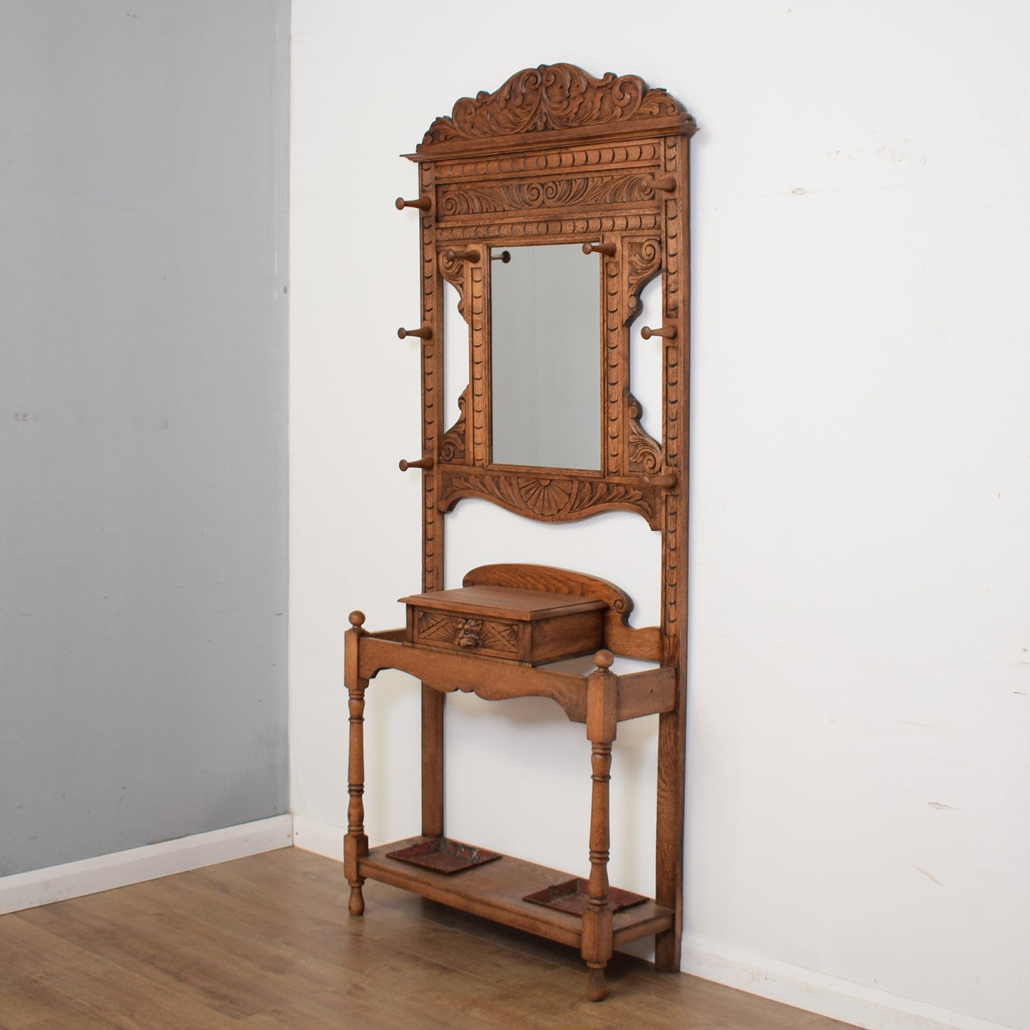 Restored Carved Oak Hall Stand