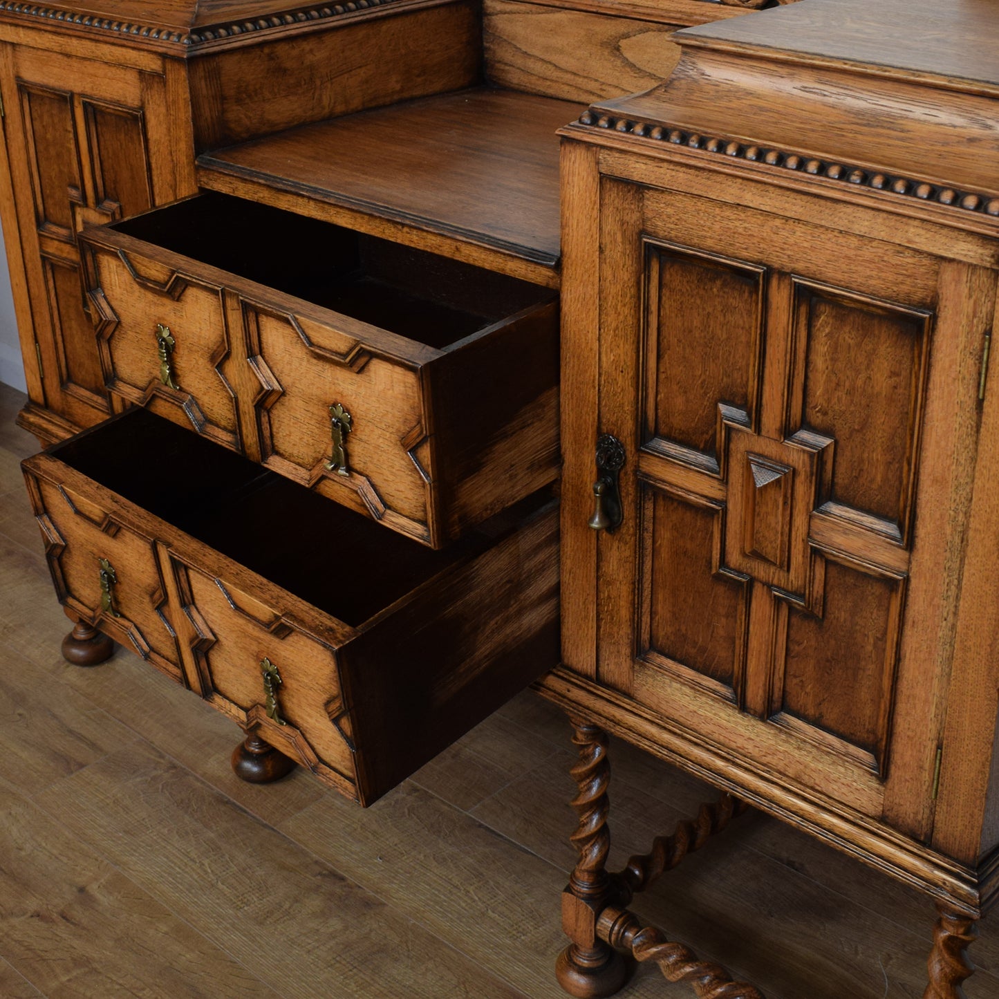 Vintage Carved Oak Barley Twist Sideboard