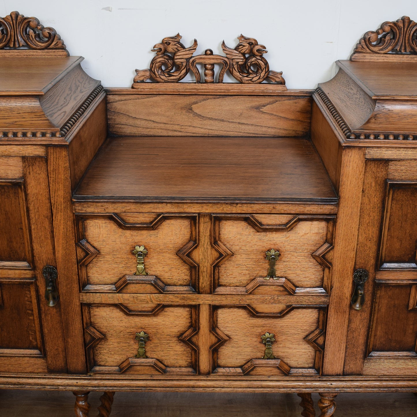 Vintage Carved Oak Barley Twist Sideboard