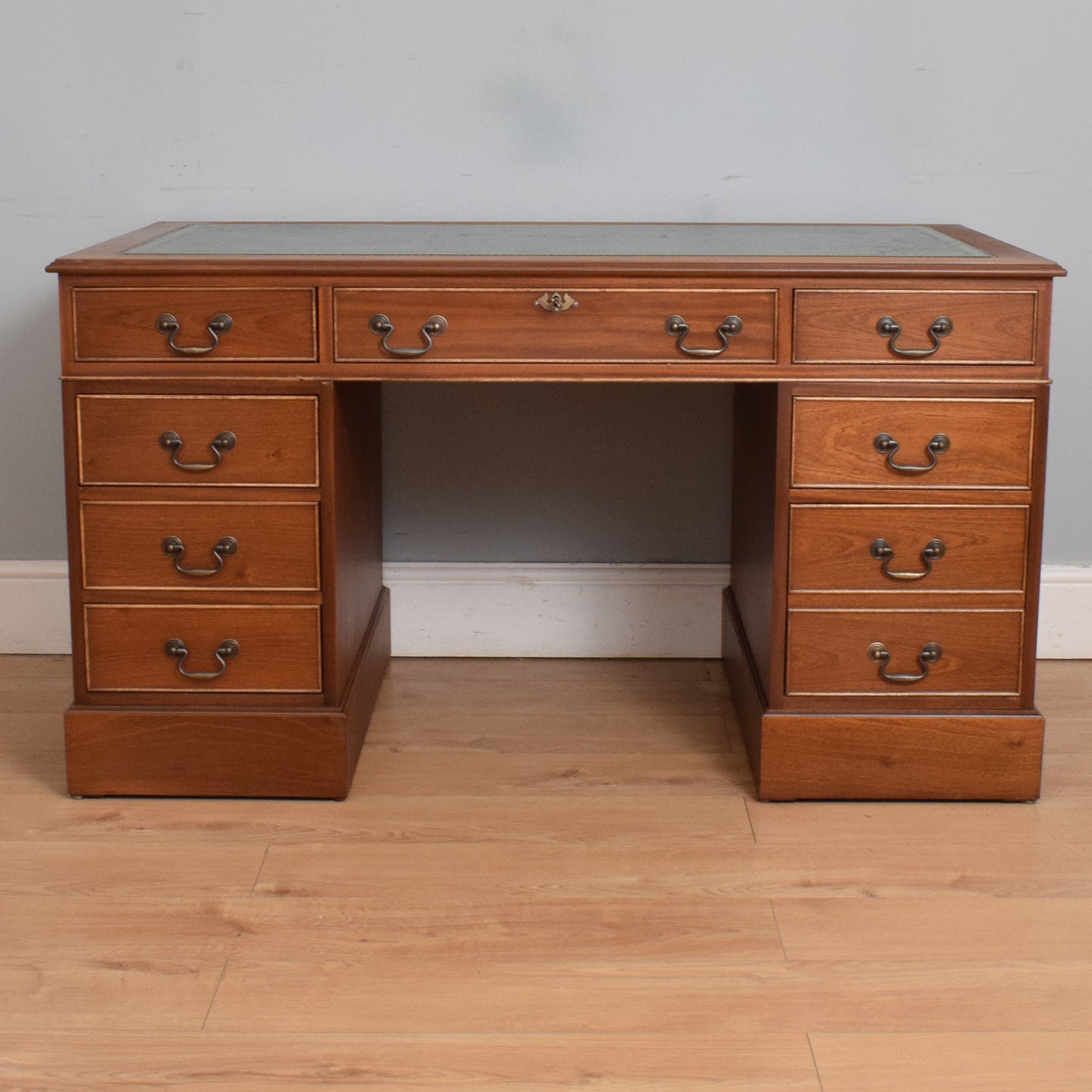 Restored Leather Top Pedestal Desk and Chair
