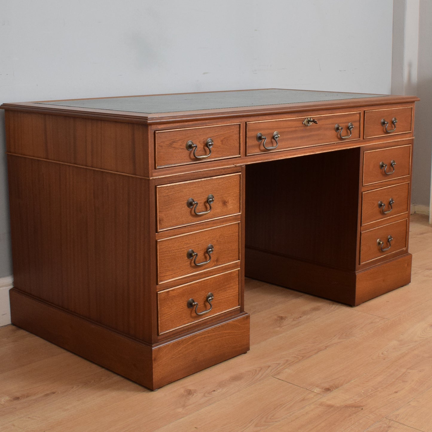 Restored Leather Top Pedestal Desk and Chair