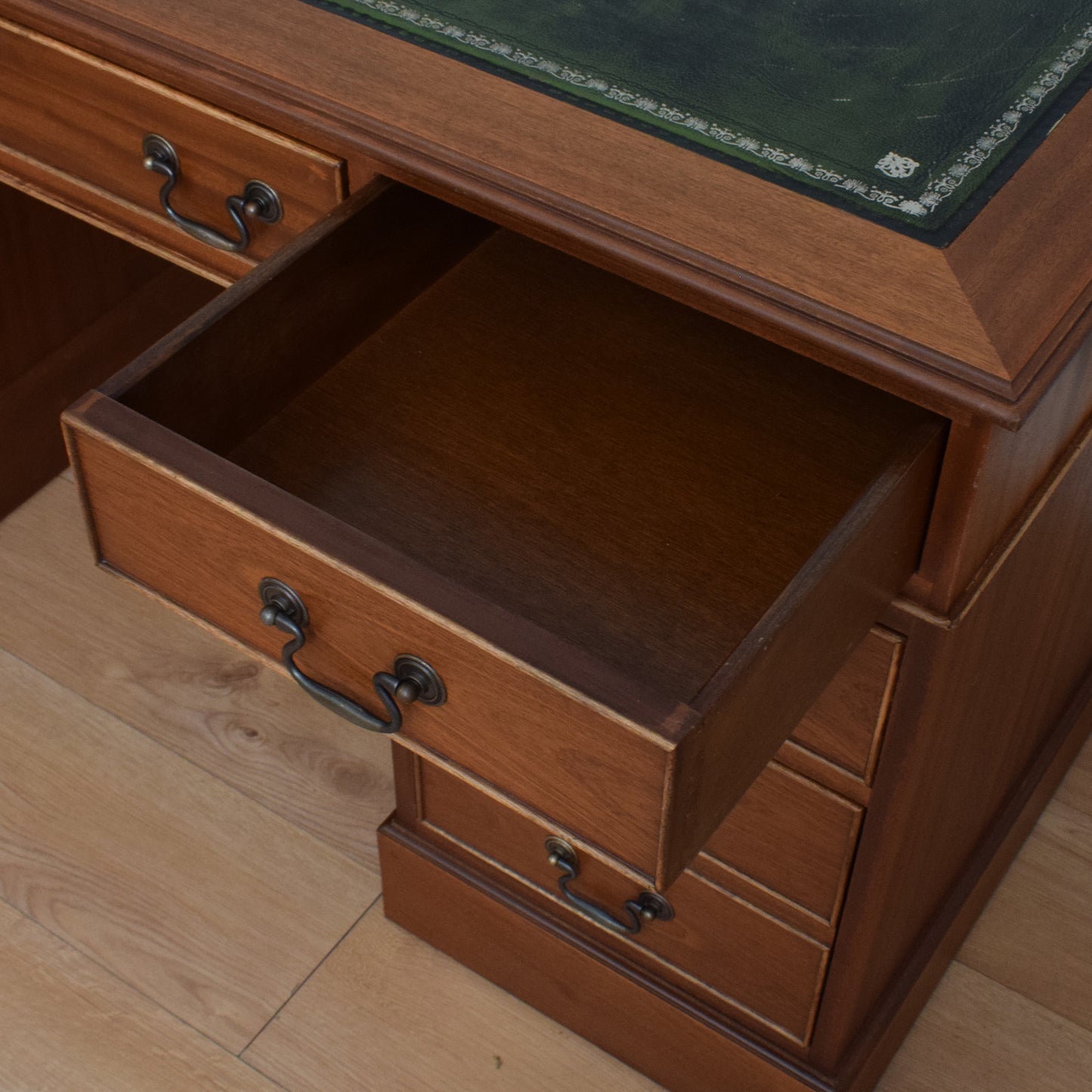 Restored Leather Top Pedestal Desk and Chair