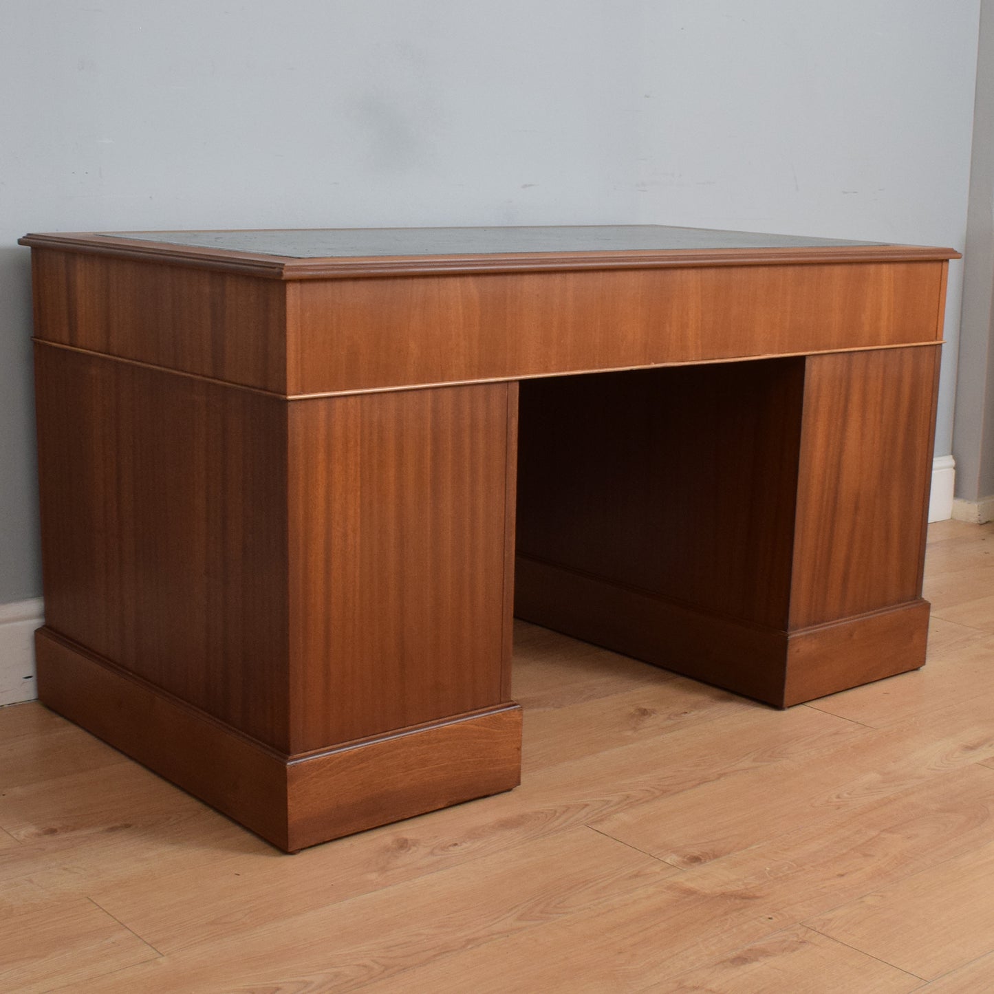 Restored Leather Top Pedestal Desk and Chair