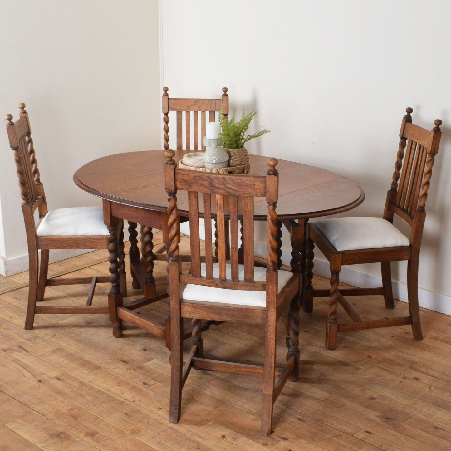 Barley-Twist Drop Leaf Table and Four Chairs