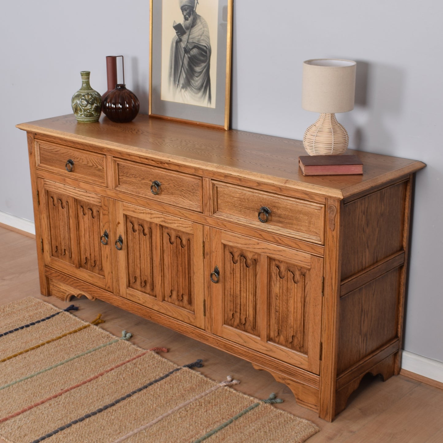 Restored Oak Linen-Fold Sideboard