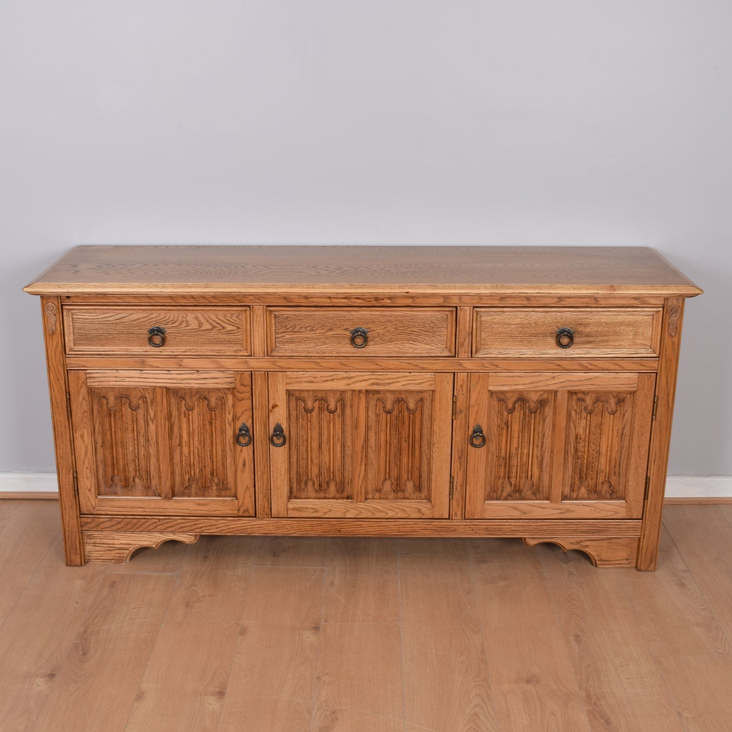Restored Oak Linen-Fold Sideboard