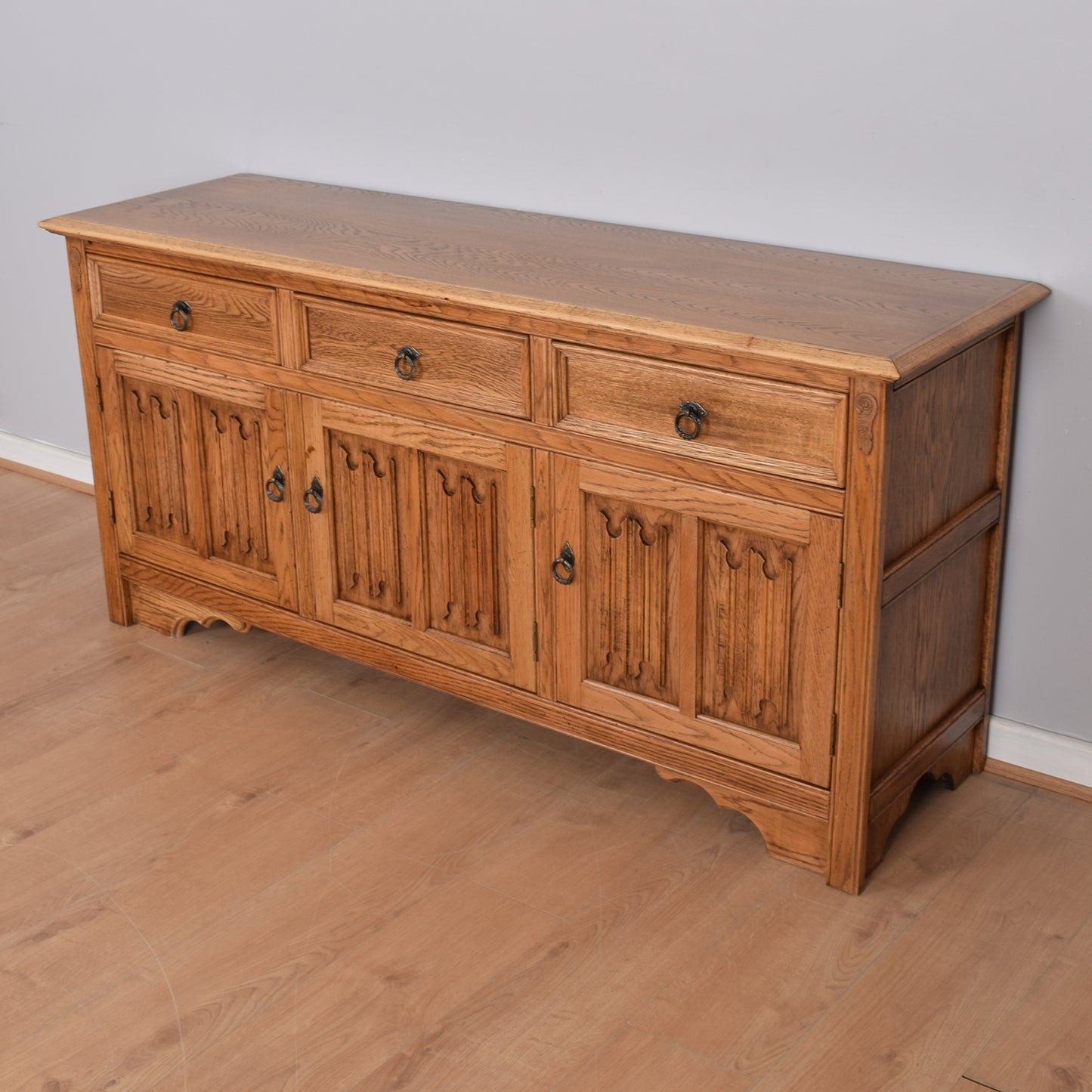 Restored Oak Linen-Fold Sideboard