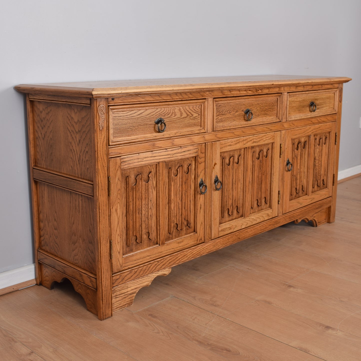 Restored Oak Linen-Fold Sideboard