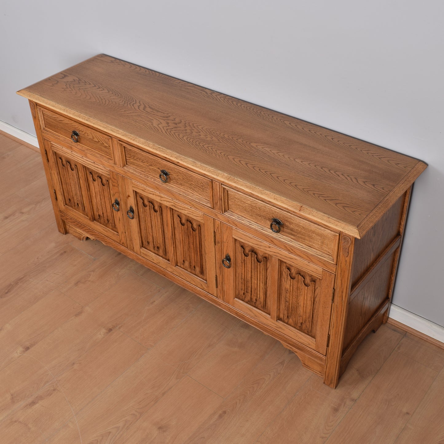 Restored Oak Linen-Fold Sideboard