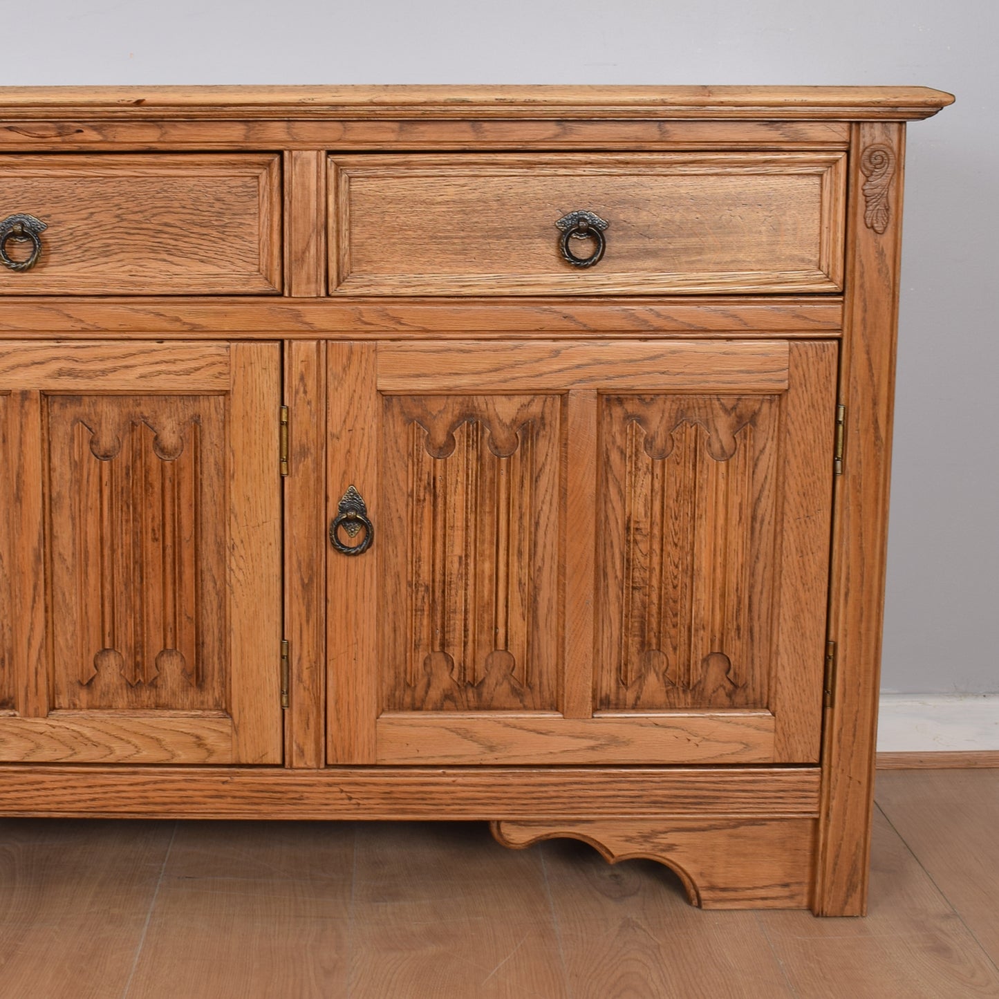 Restored Oak Linen-Fold Sideboard