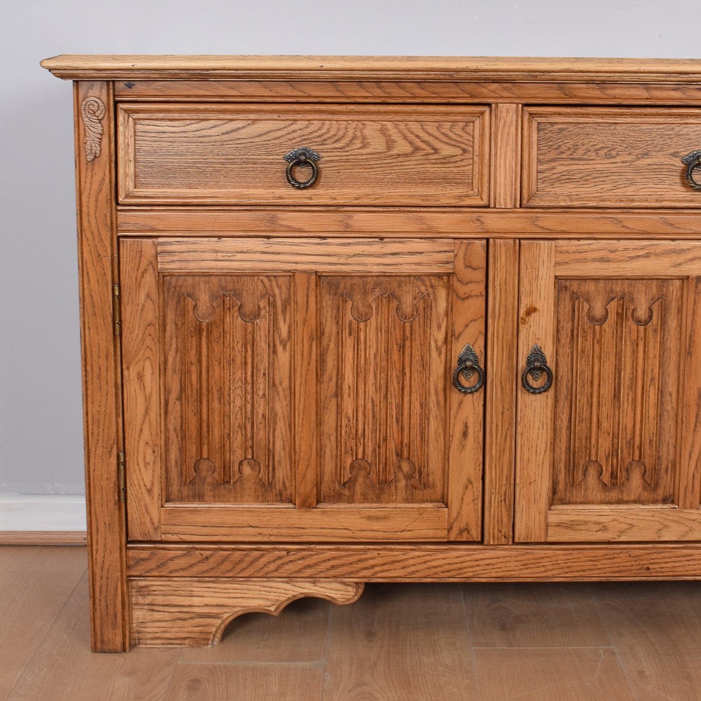 Restored Oak Linen-Fold Sideboard