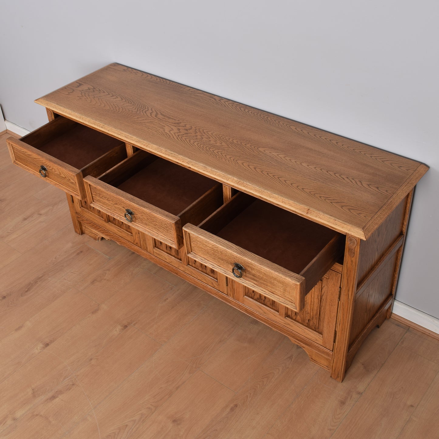 Restored Oak Linen-Fold Sideboard