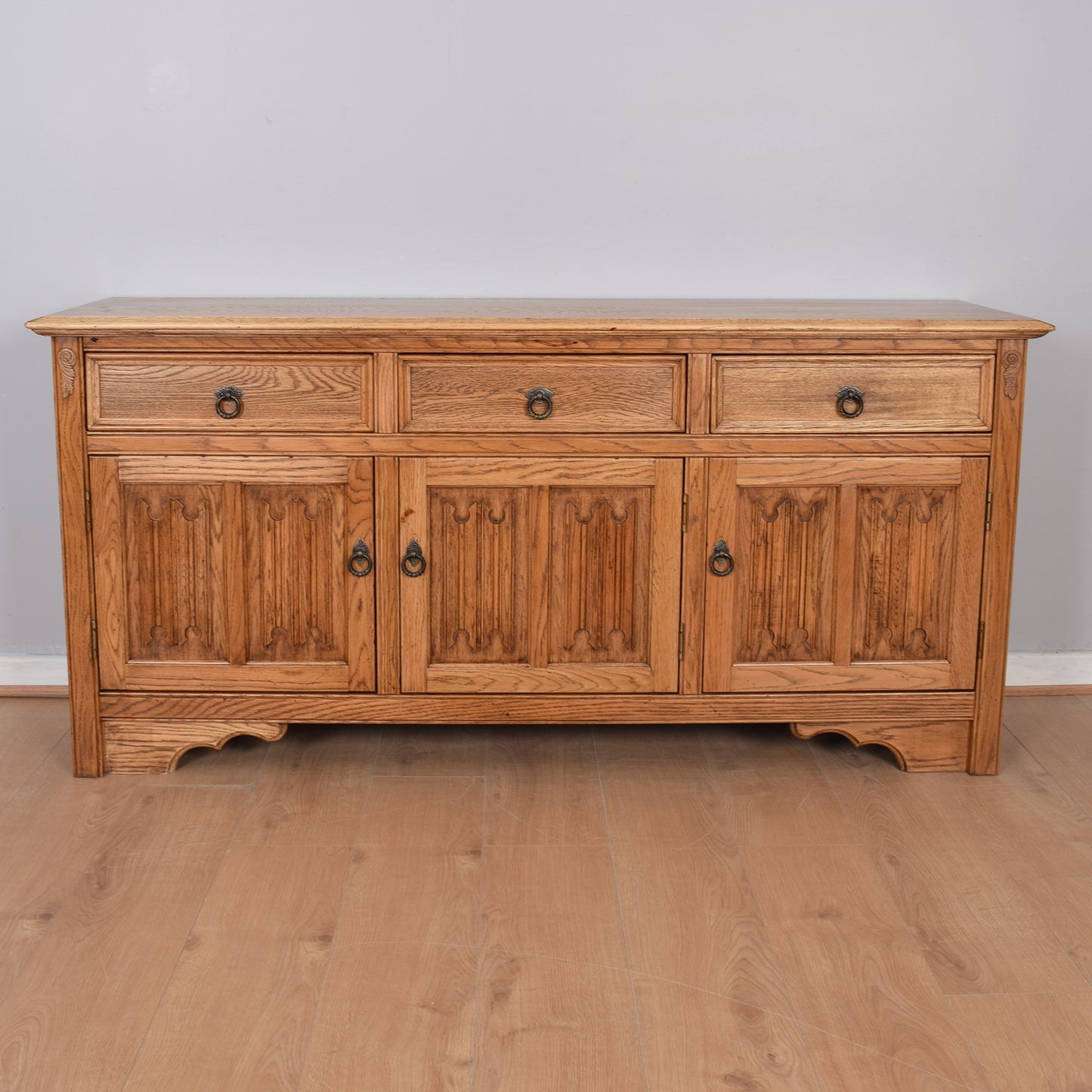 Restored Oak Linen-Fold Sideboard