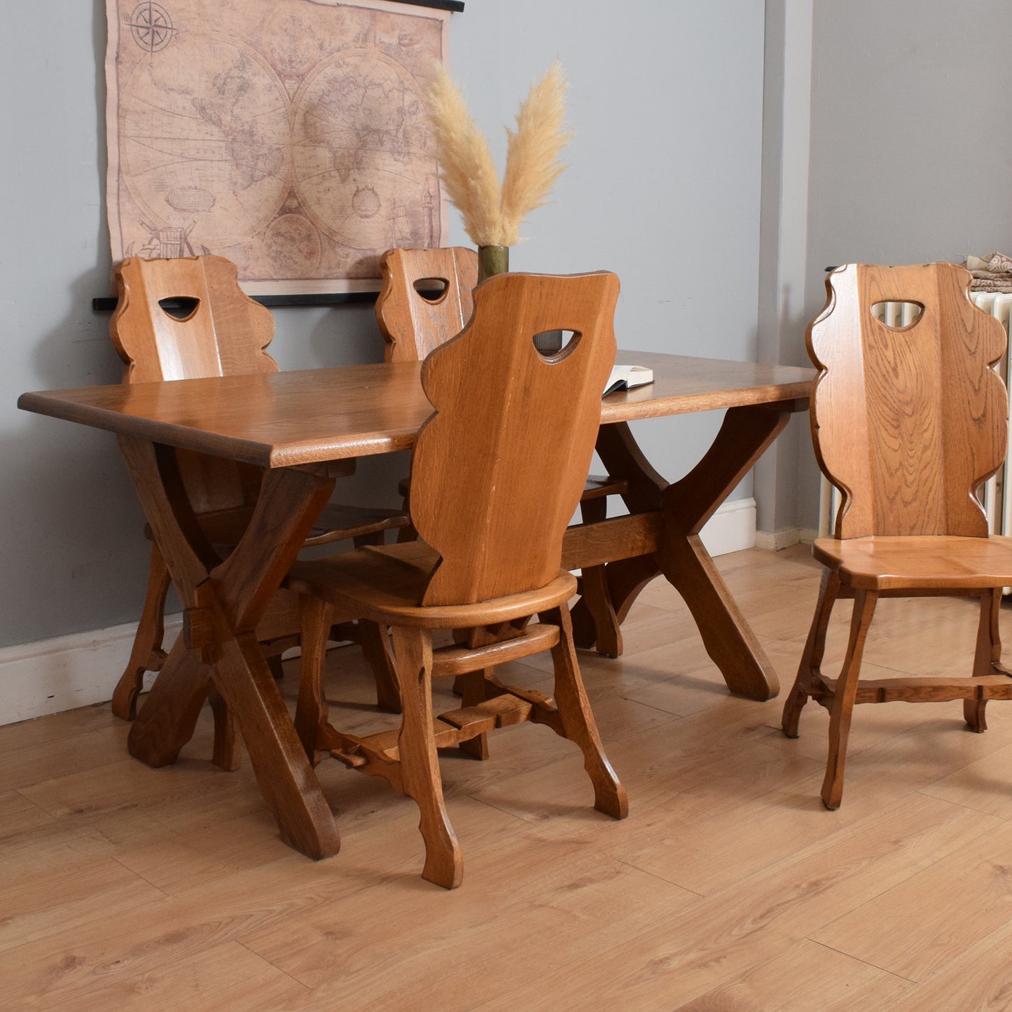 Restored Oak Table and Four Chairs