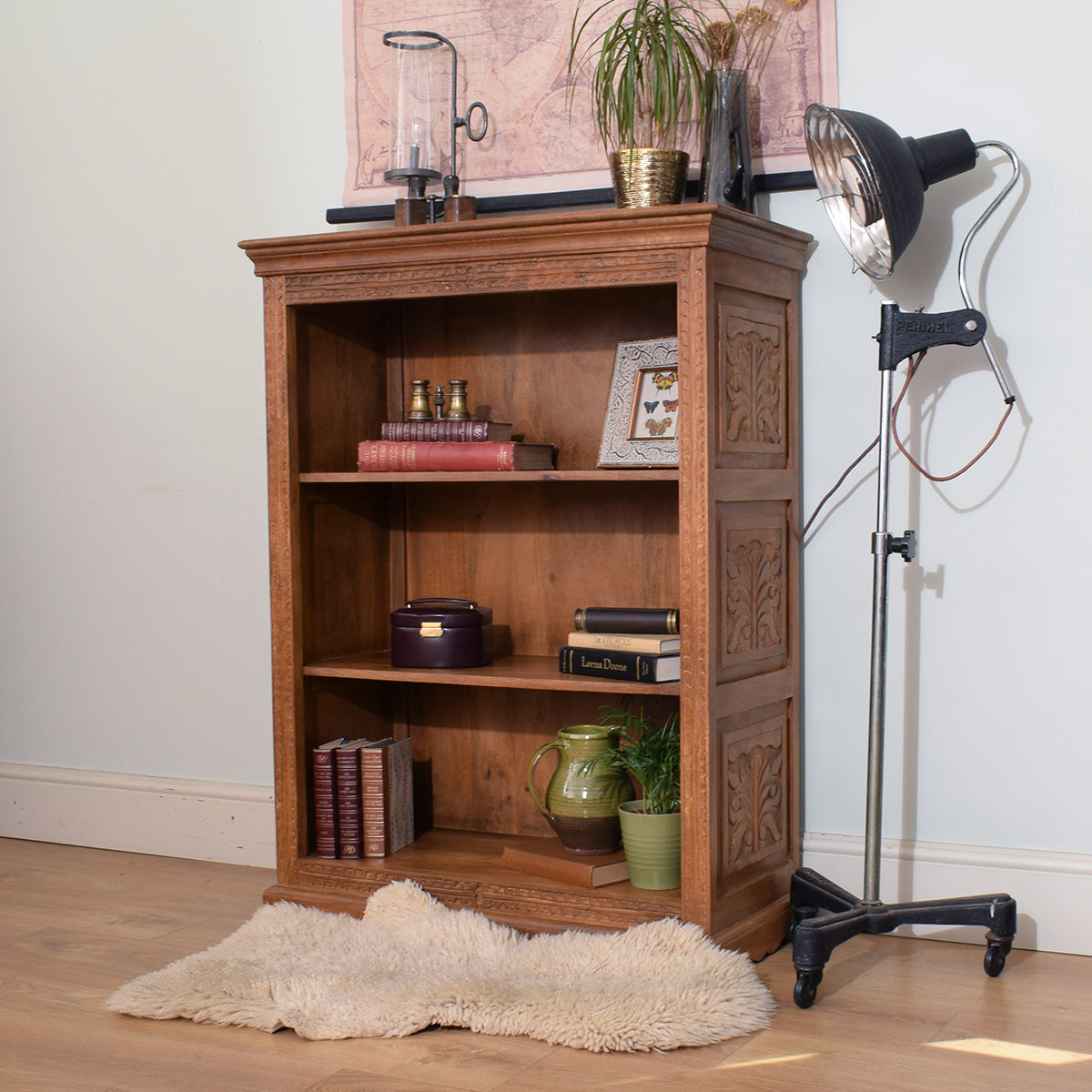 Medium Carved Mango Wood Bookcase