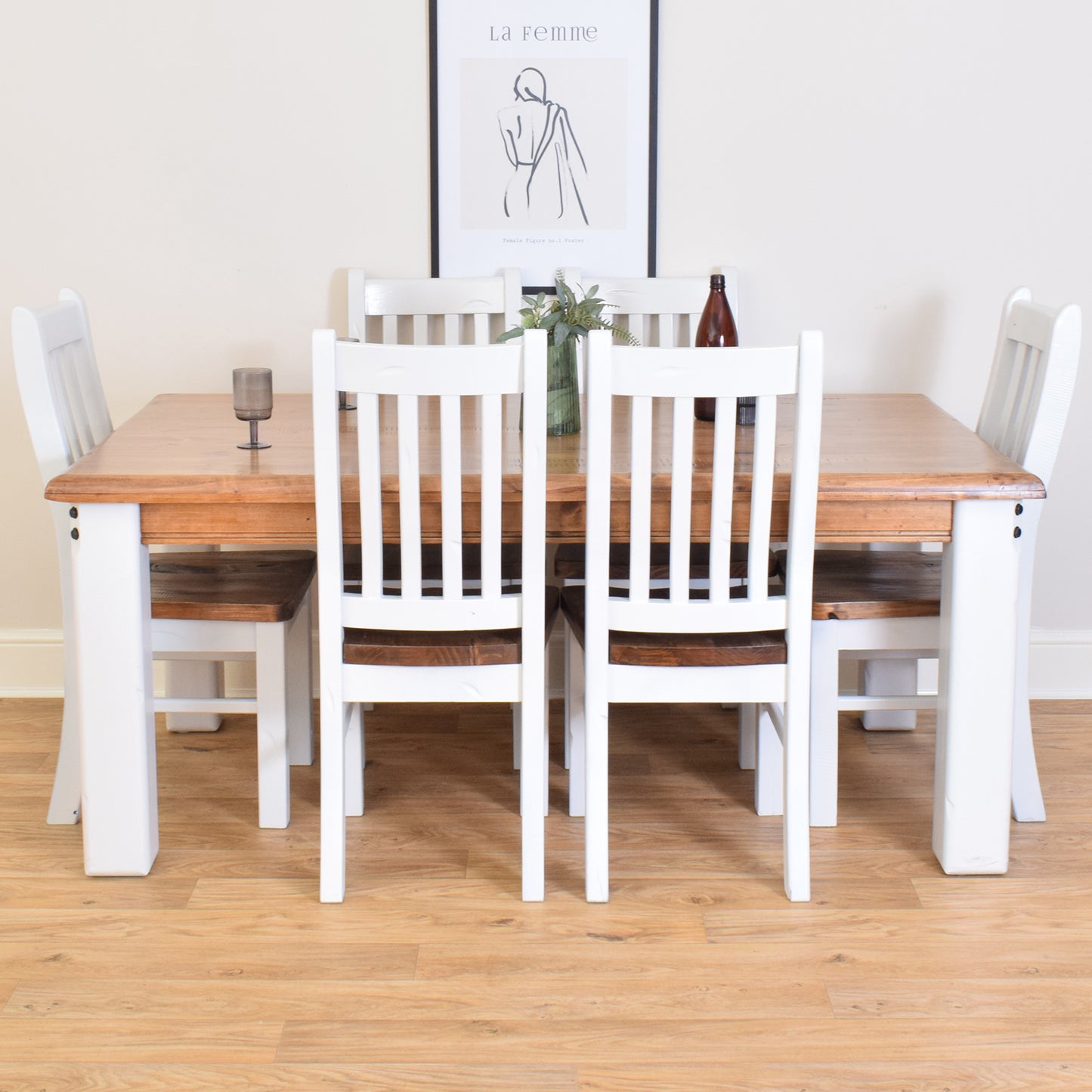 Painted Pine Table and Six Chairs