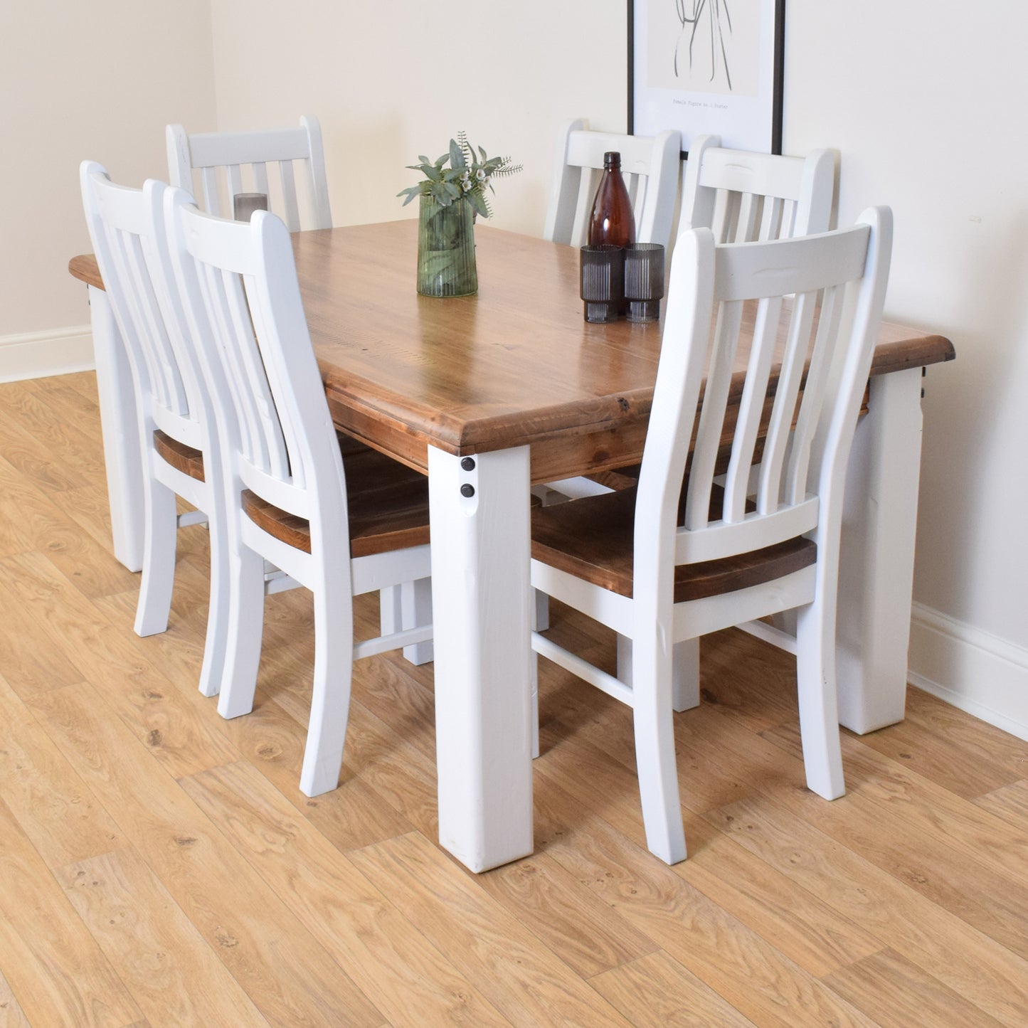 Painted Pine Table and Six Chairs