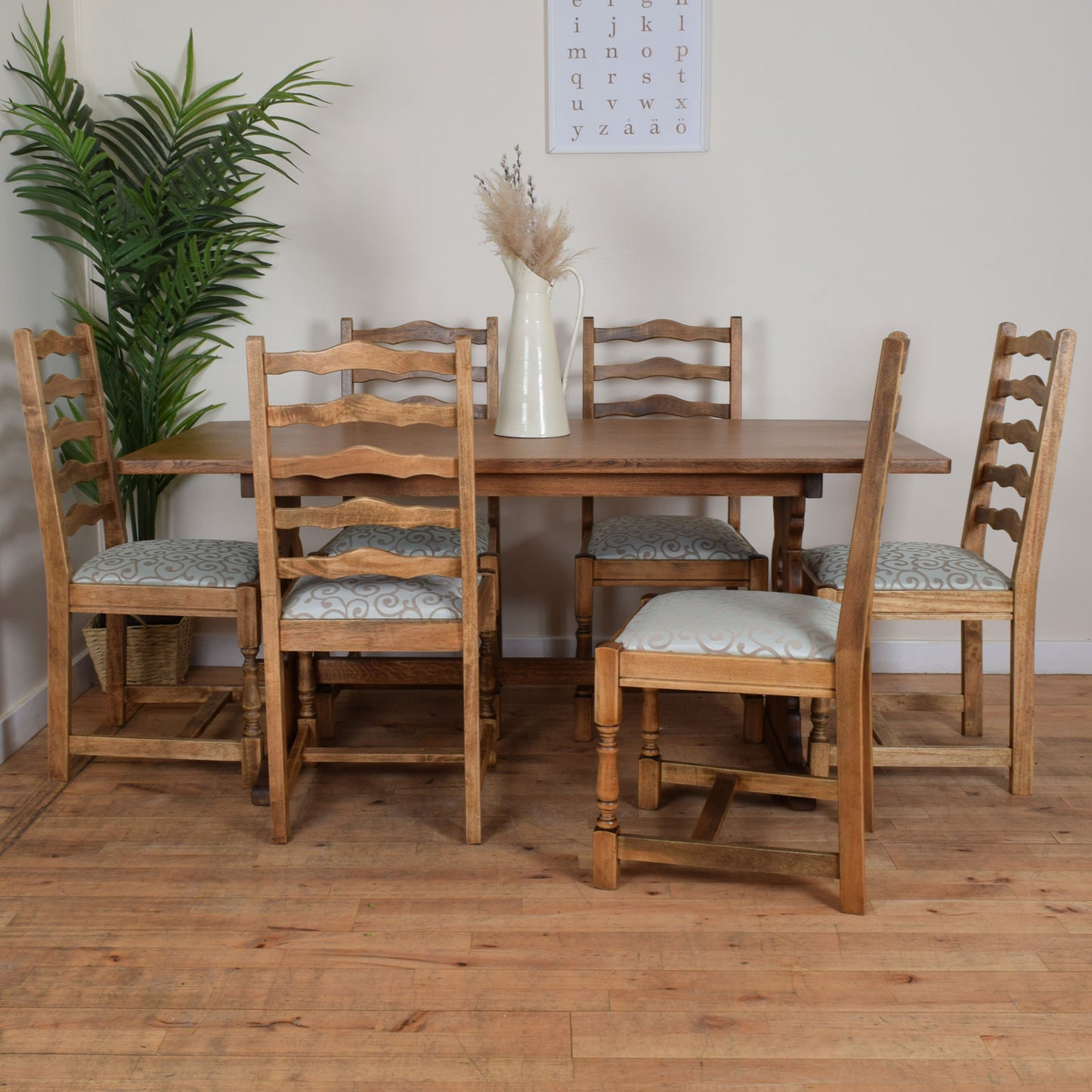 Restored Oak Table and Six Chairs