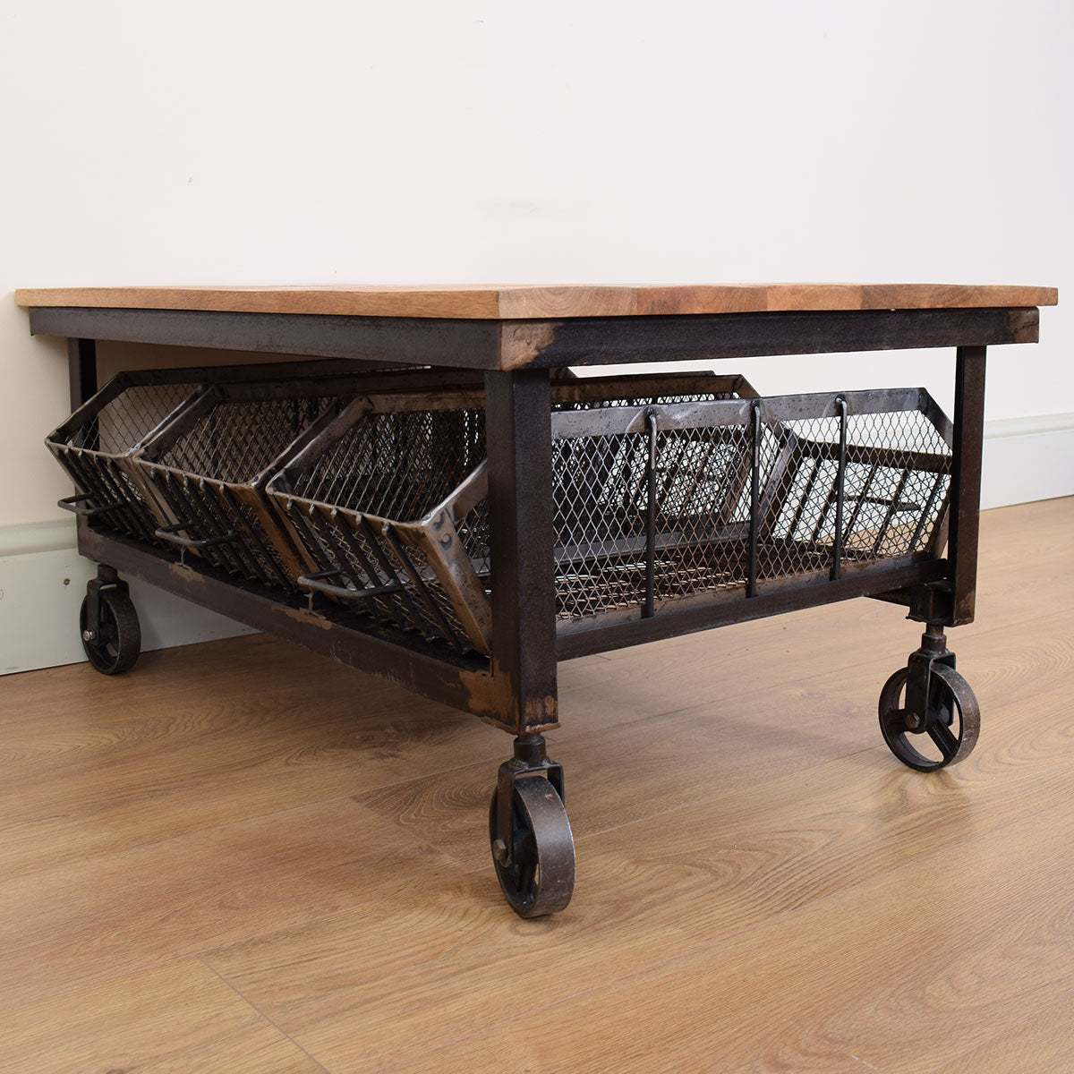 Mango Wood & Metal Industrial Style Coffee Table