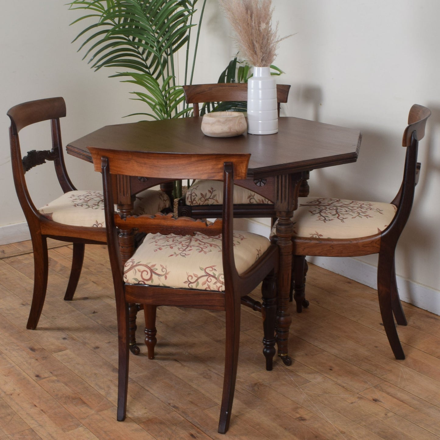 Carved Mahogany Table and Four