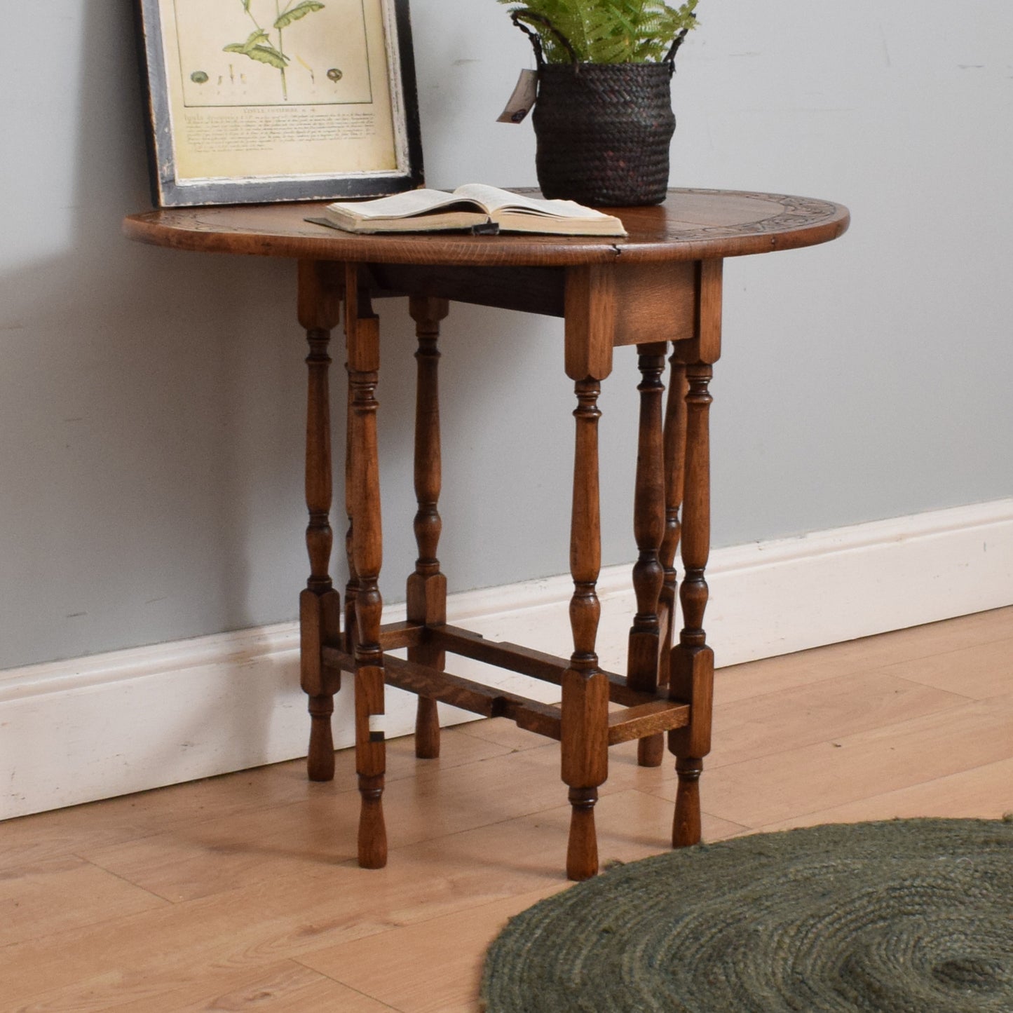 Small Carved Drop-Leaf Table