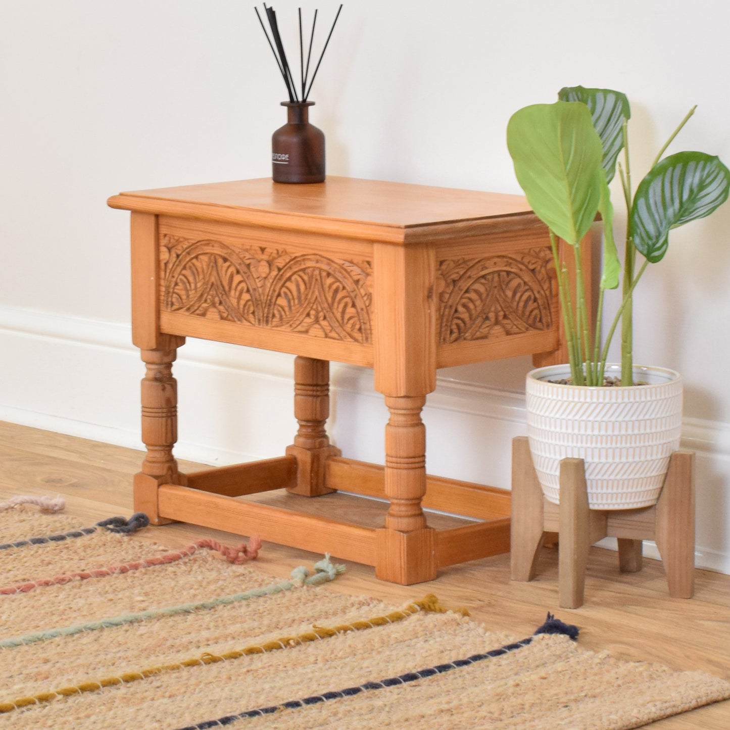 Restored Carved Pine Sewing Box