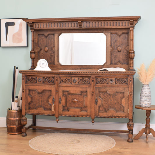 Antique Oak Mirrored Back Sideboard