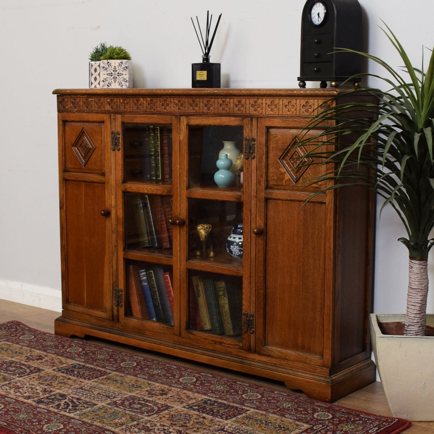 Vintage Small Oak Glazed Bookcase