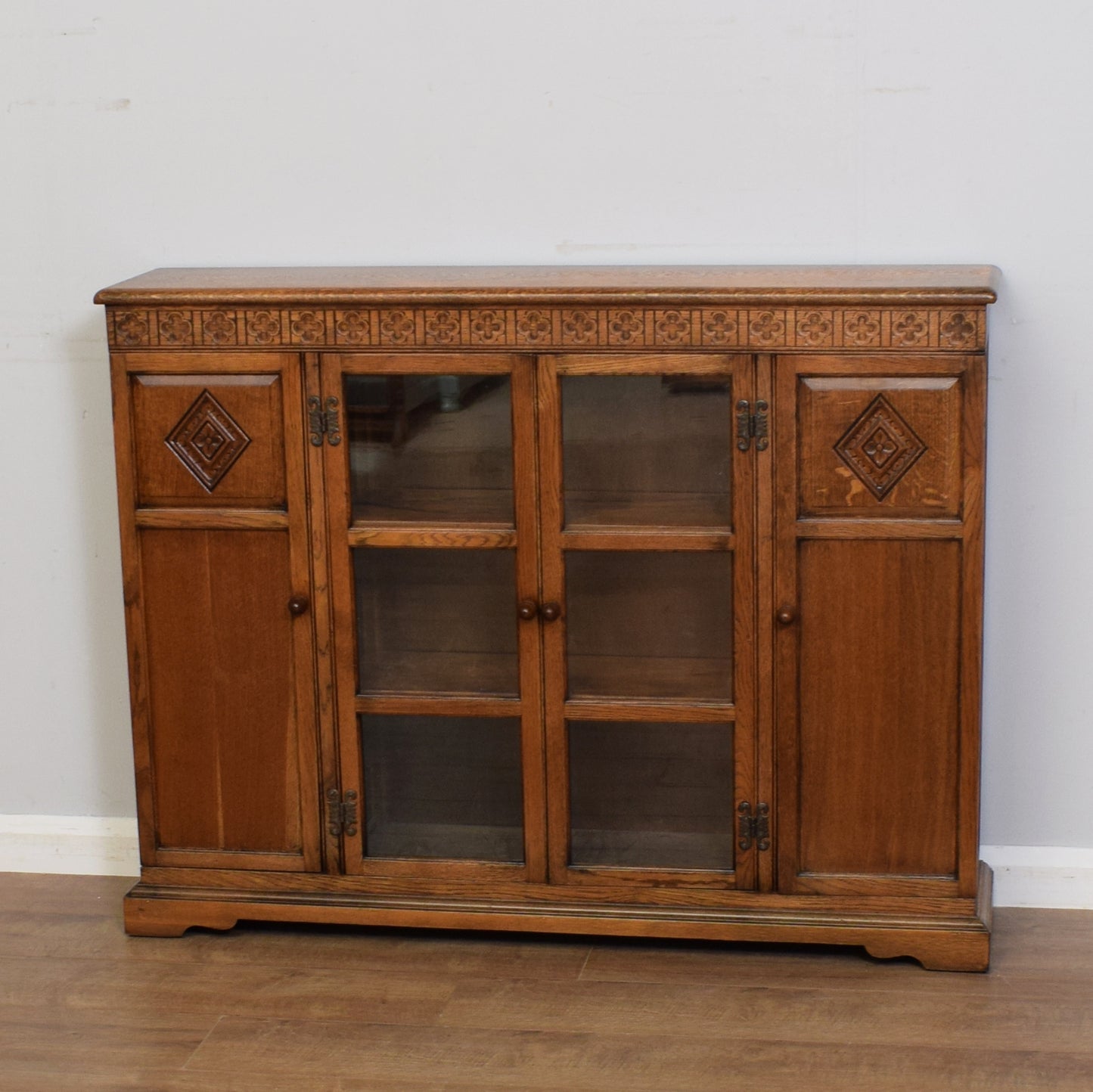 Vintage Small Oak Glazed Bookcase