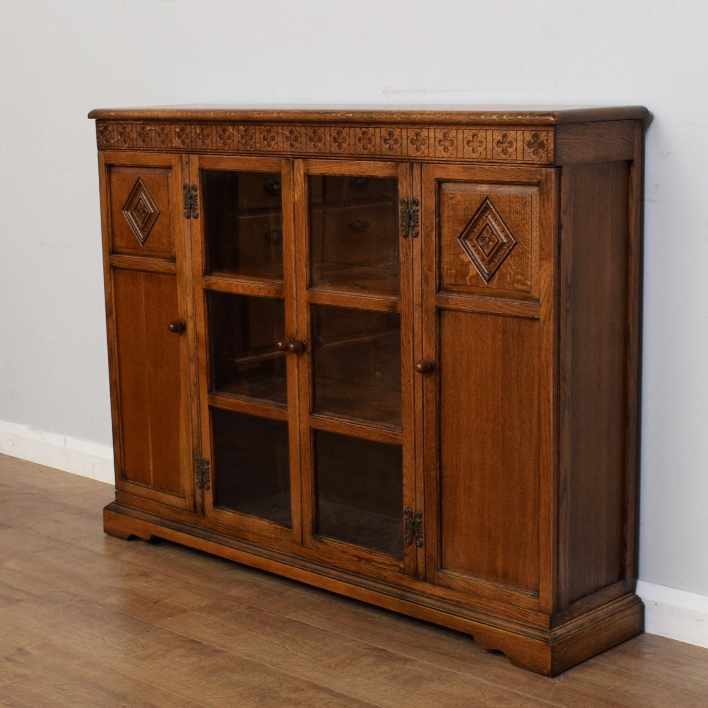 Vintage Small Oak Glazed Bookcase