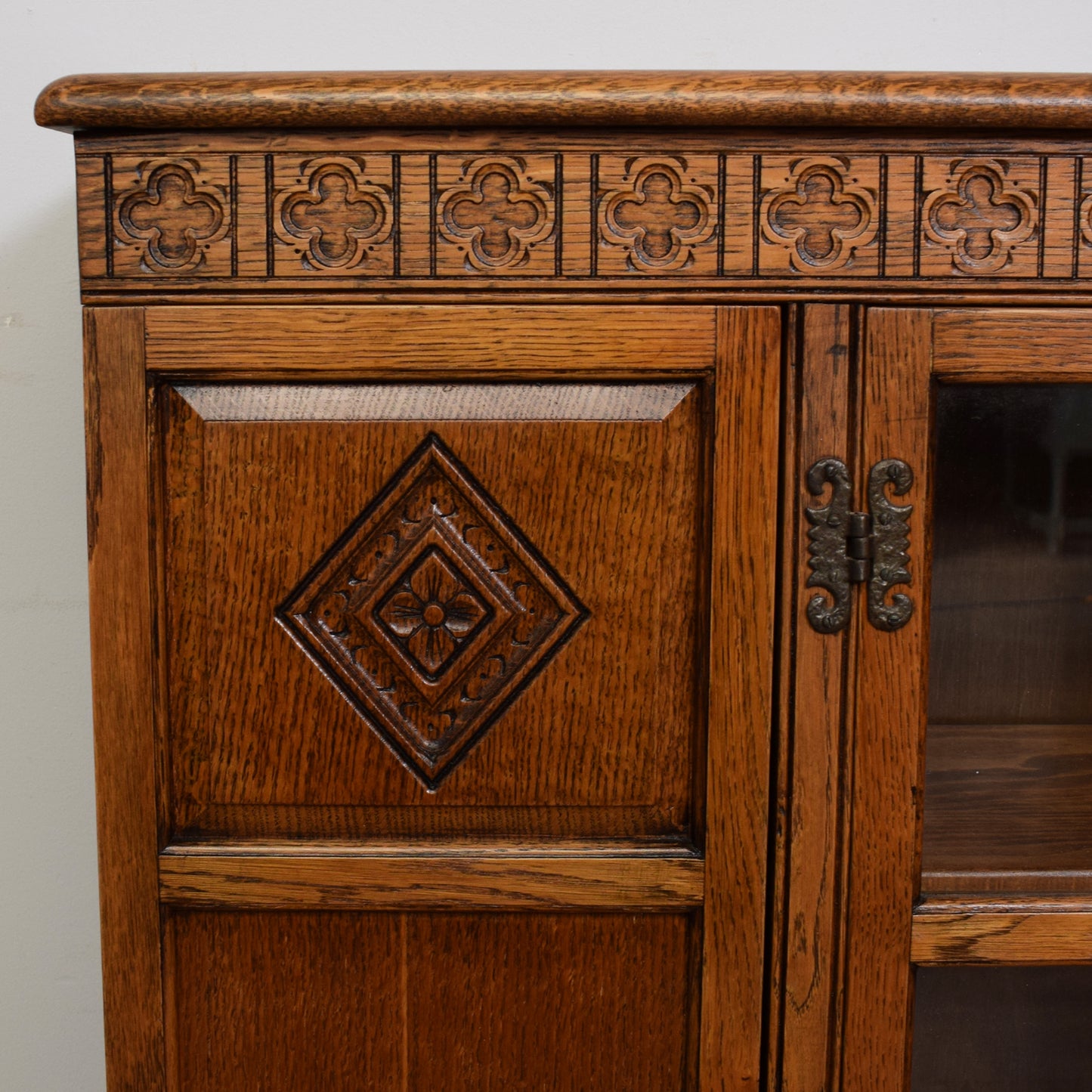 Vintage Small Oak Glazed Bookcase