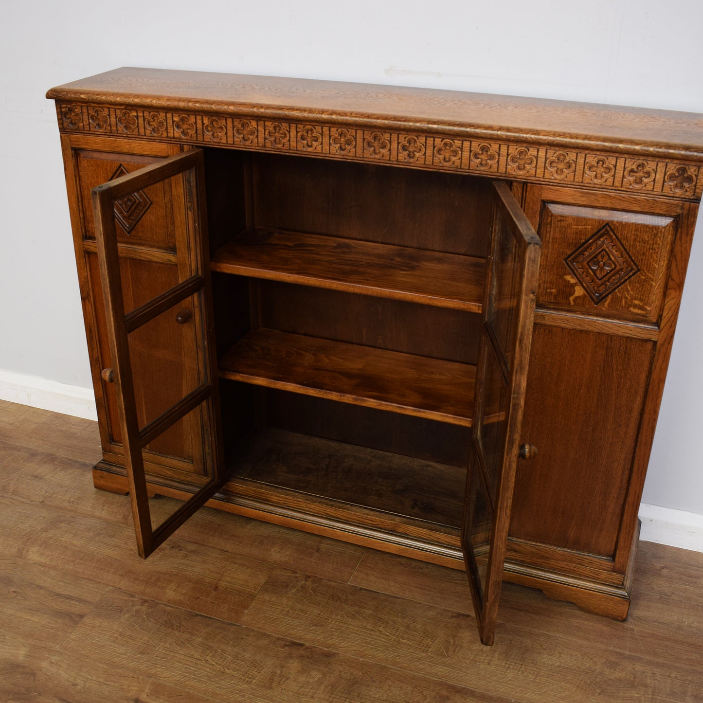 Vintage Small Oak Glazed Bookcase