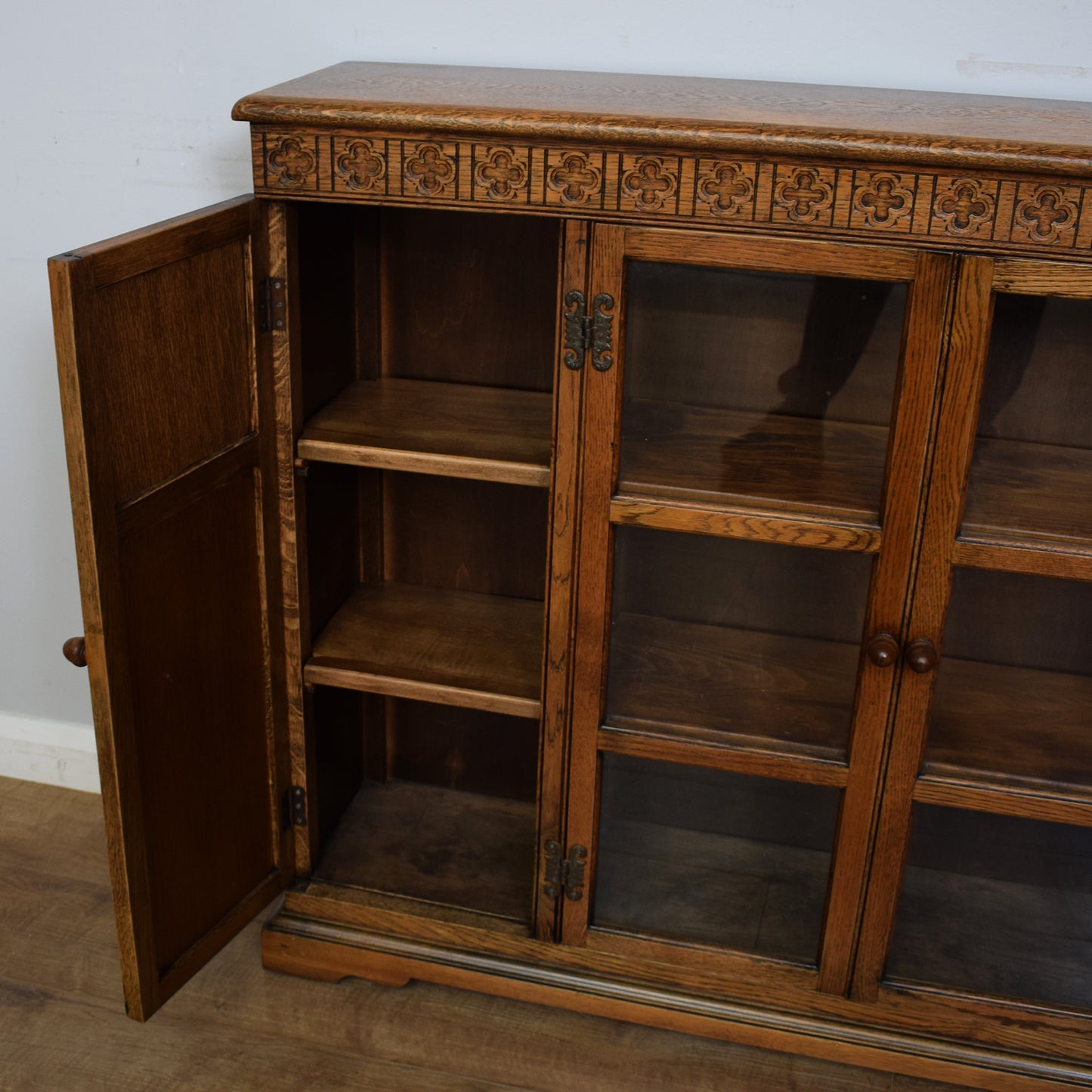 Vintage Small Oak Glazed Bookcase
