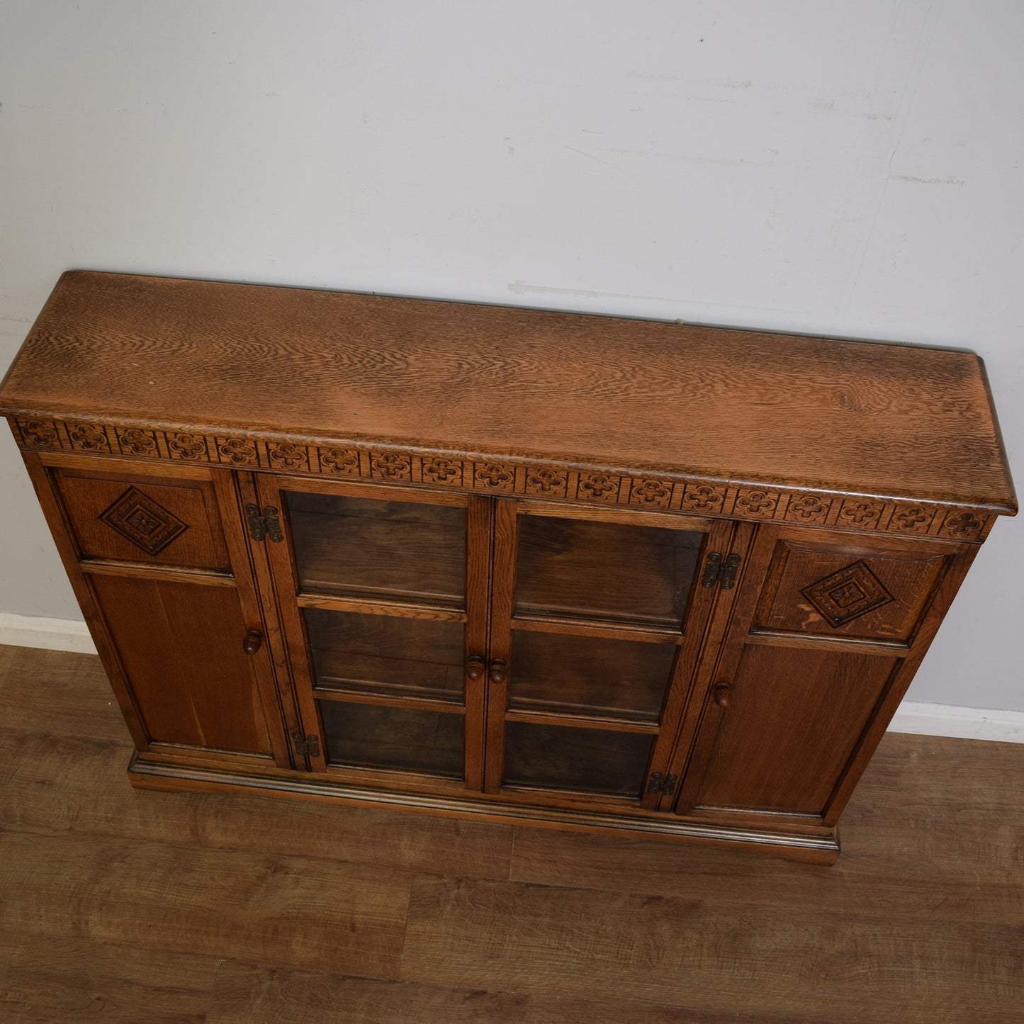 Vintage Small Oak Glazed Bookcase
