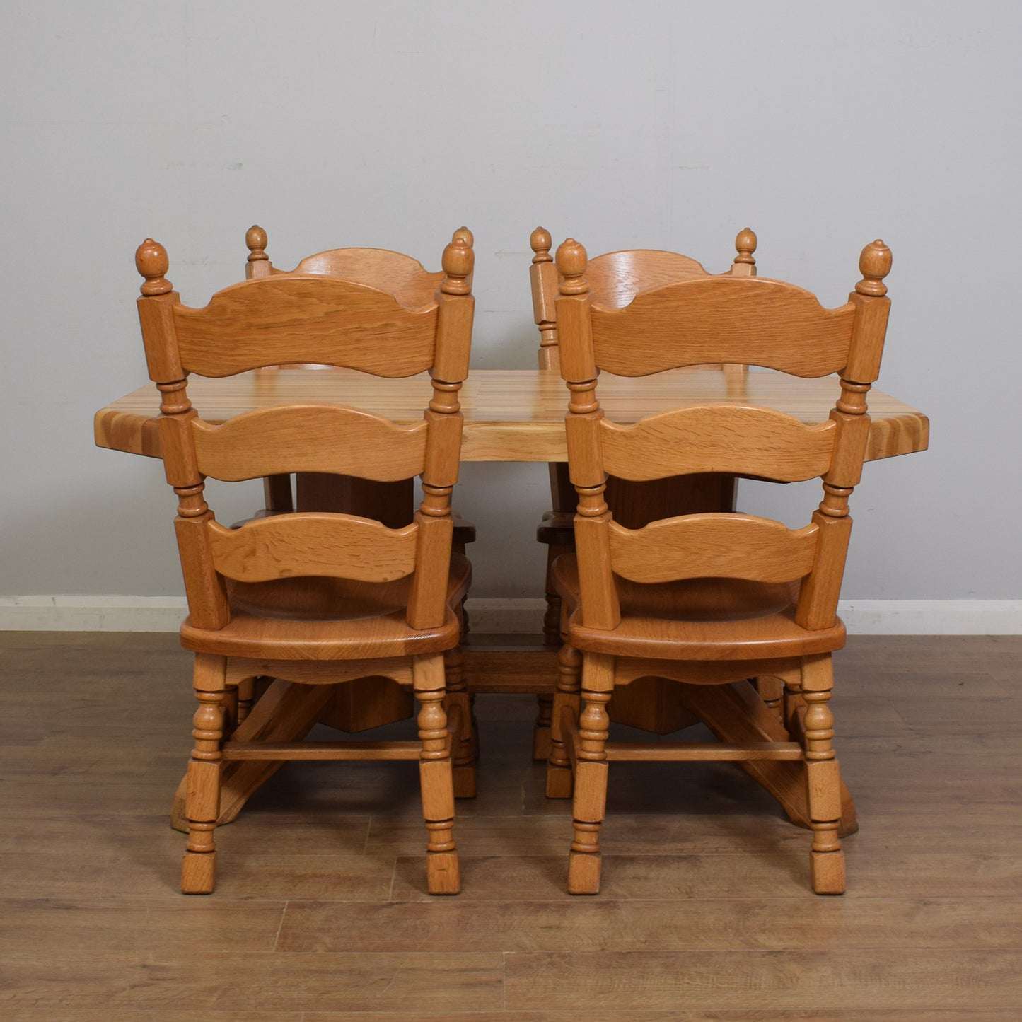 Dutch-Style Solid Oak Table & Four Chairs