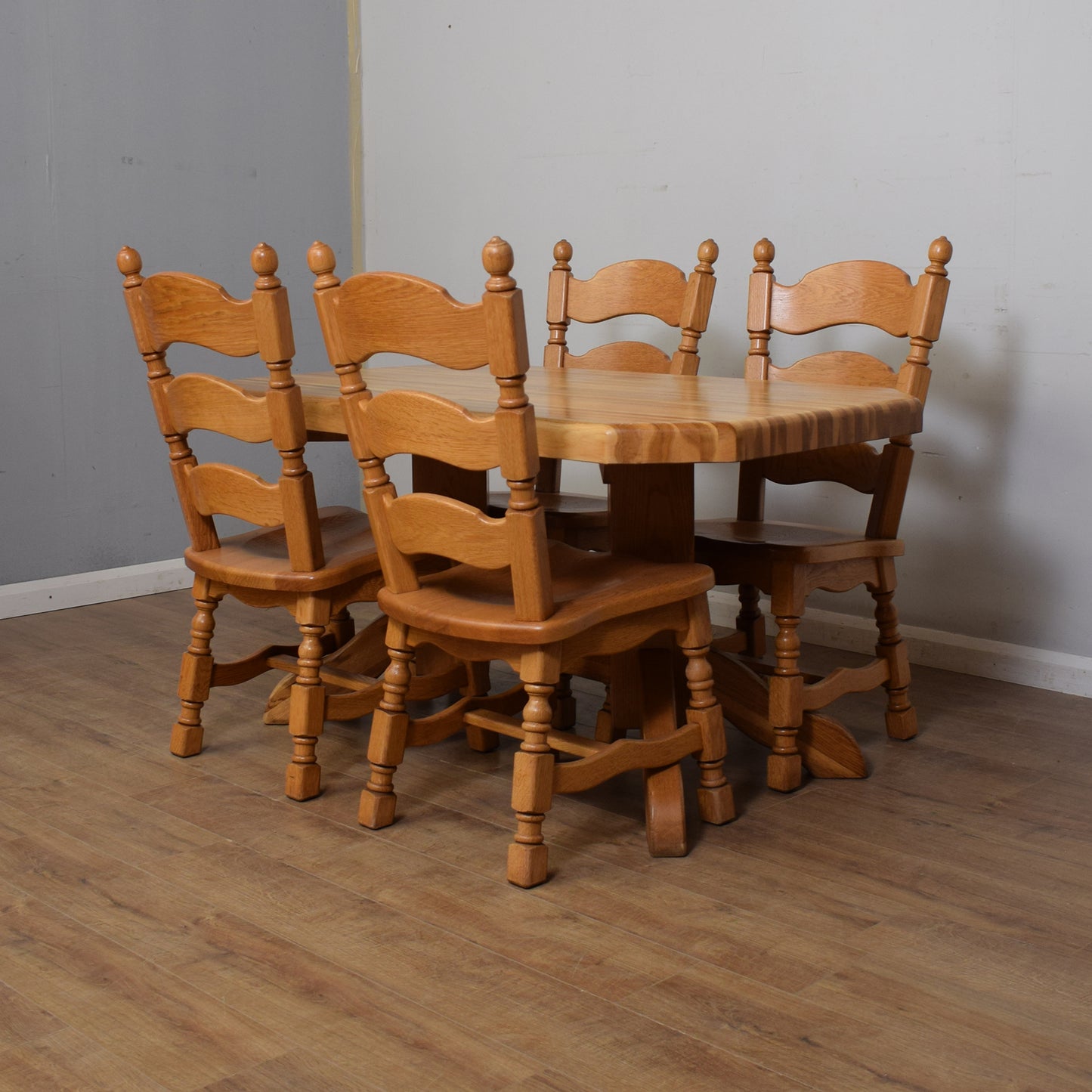 Dutch-Style Solid Oak Table & Four Chairs