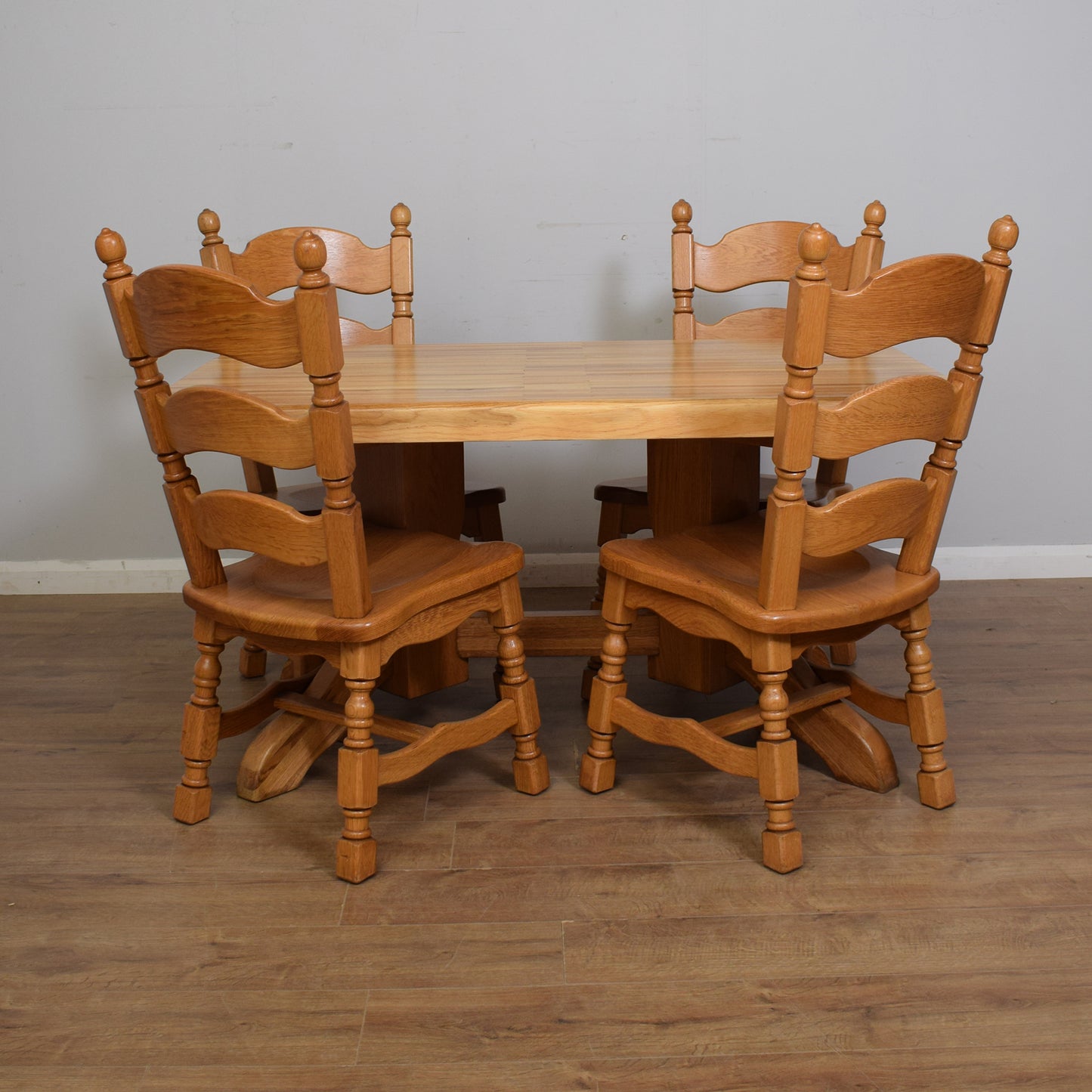 Dutch-Style Solid Oak Table & Four Chairs