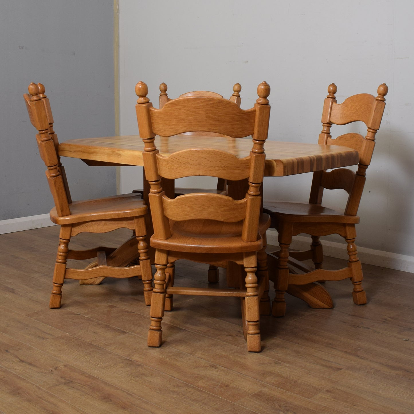 Dutch-Style Solid Oak Table & Four Chairs